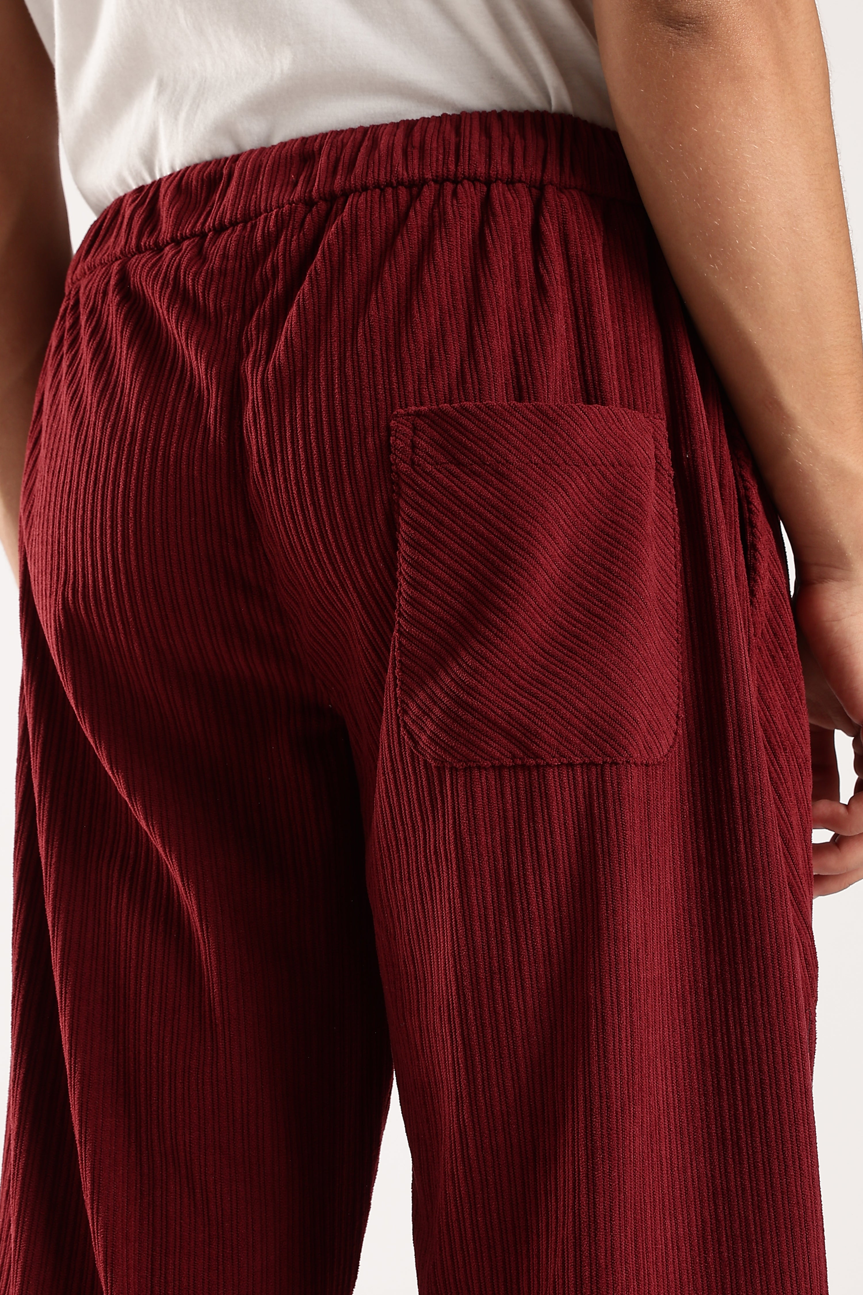 Men Maroon Textured Drawcord Trousers