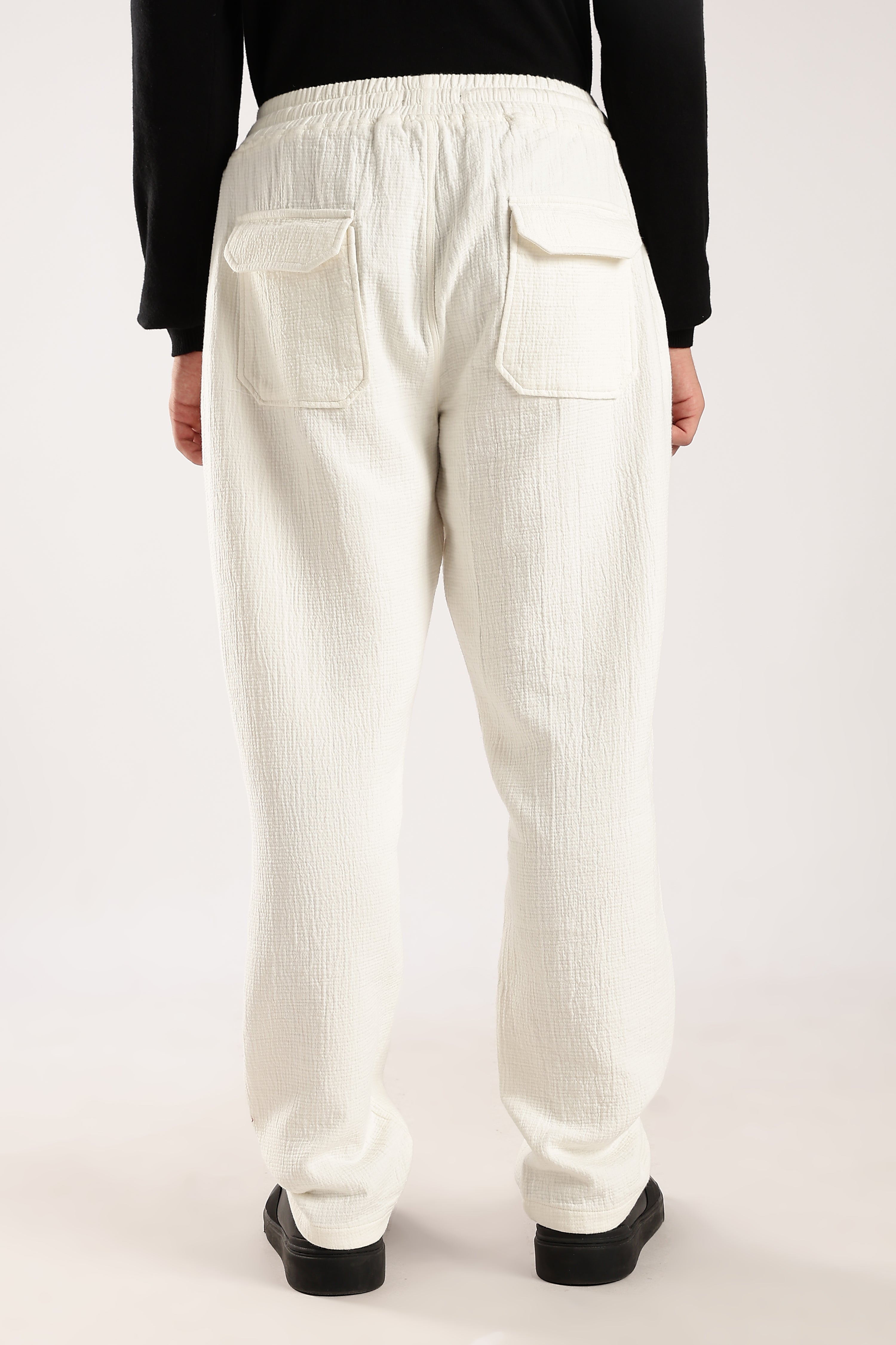 Men White Drawcord Trousers