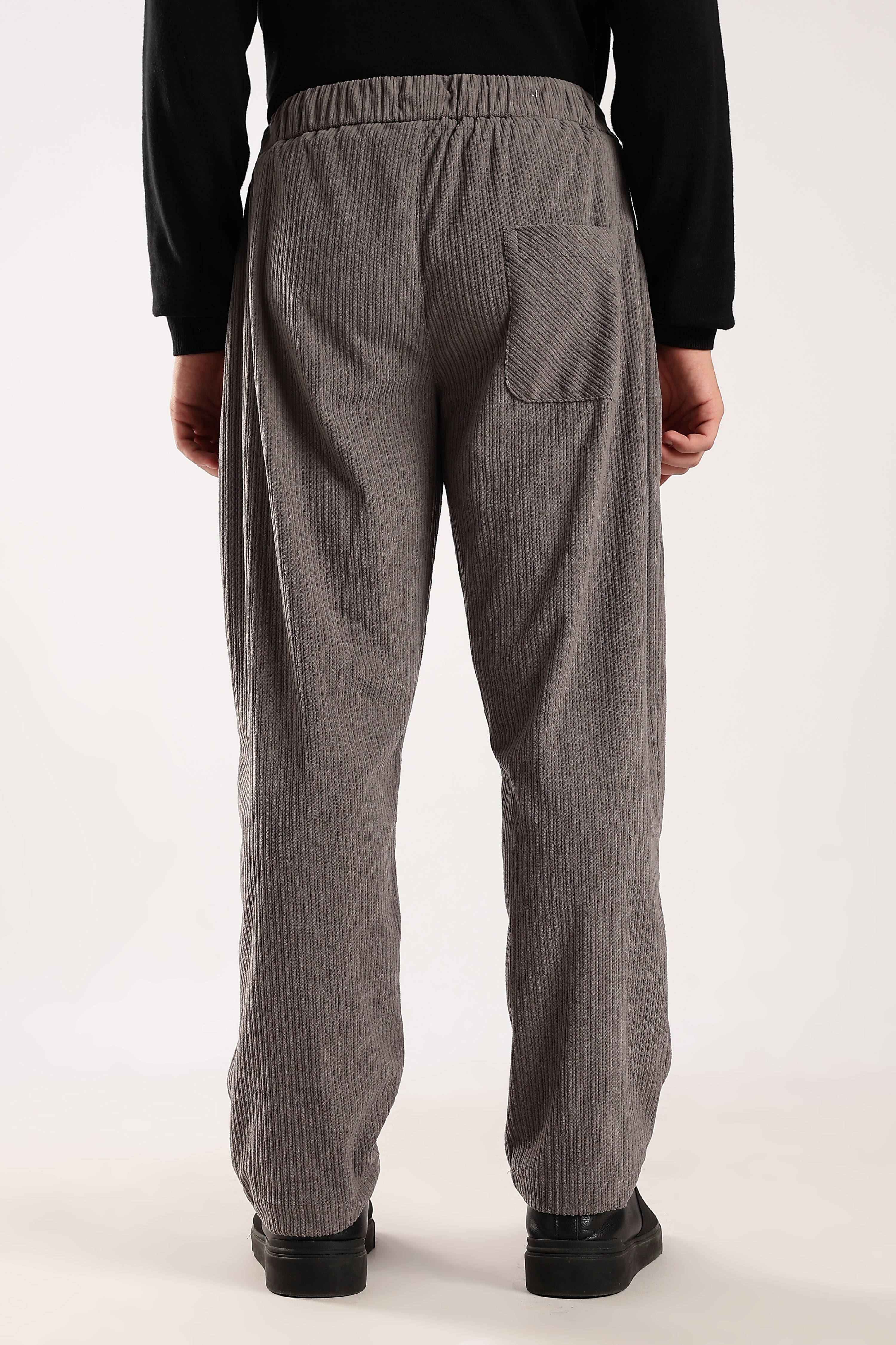 Men Grey Textured Drawcord Trousers