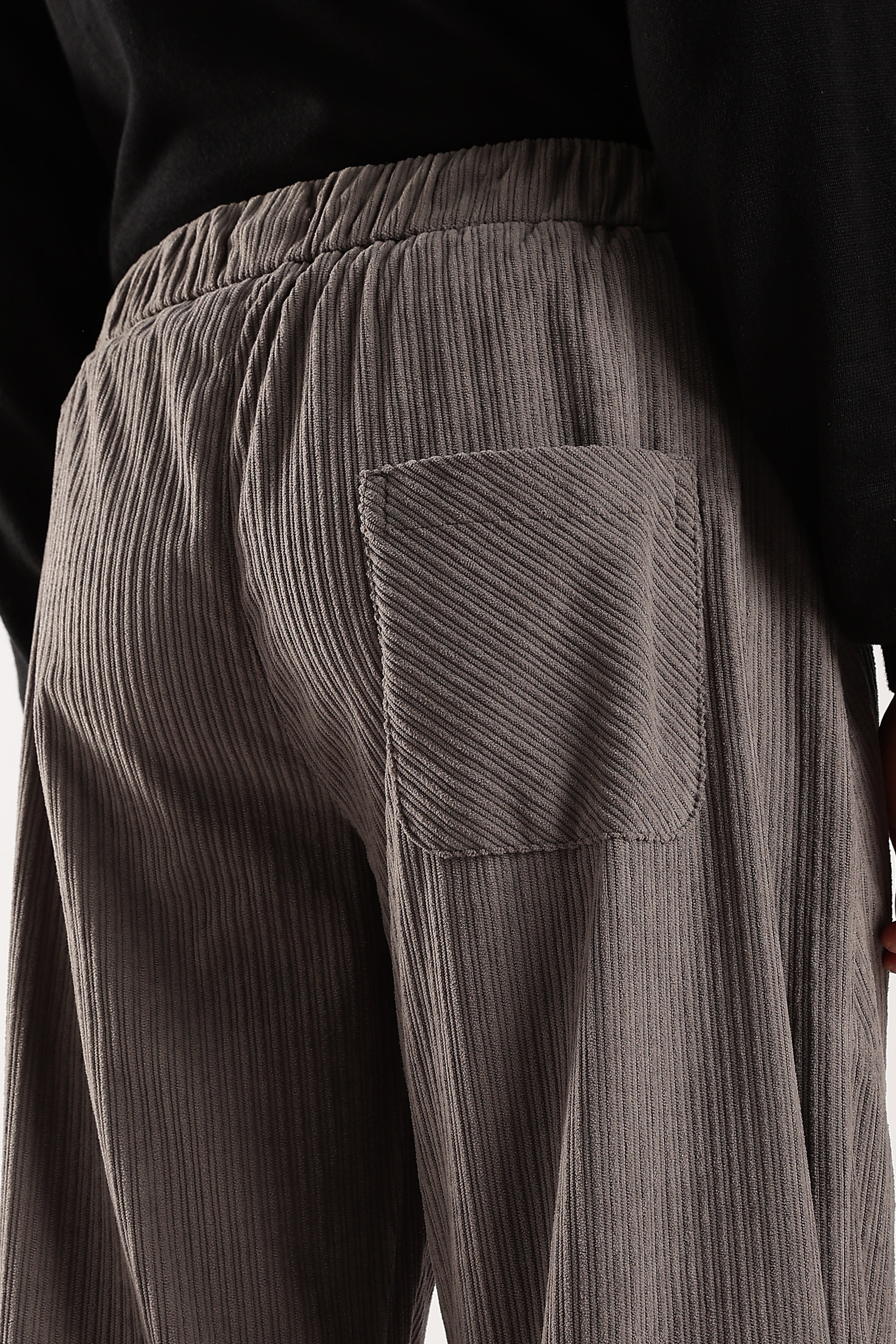 Men Grey Textured Drawcord Trousers