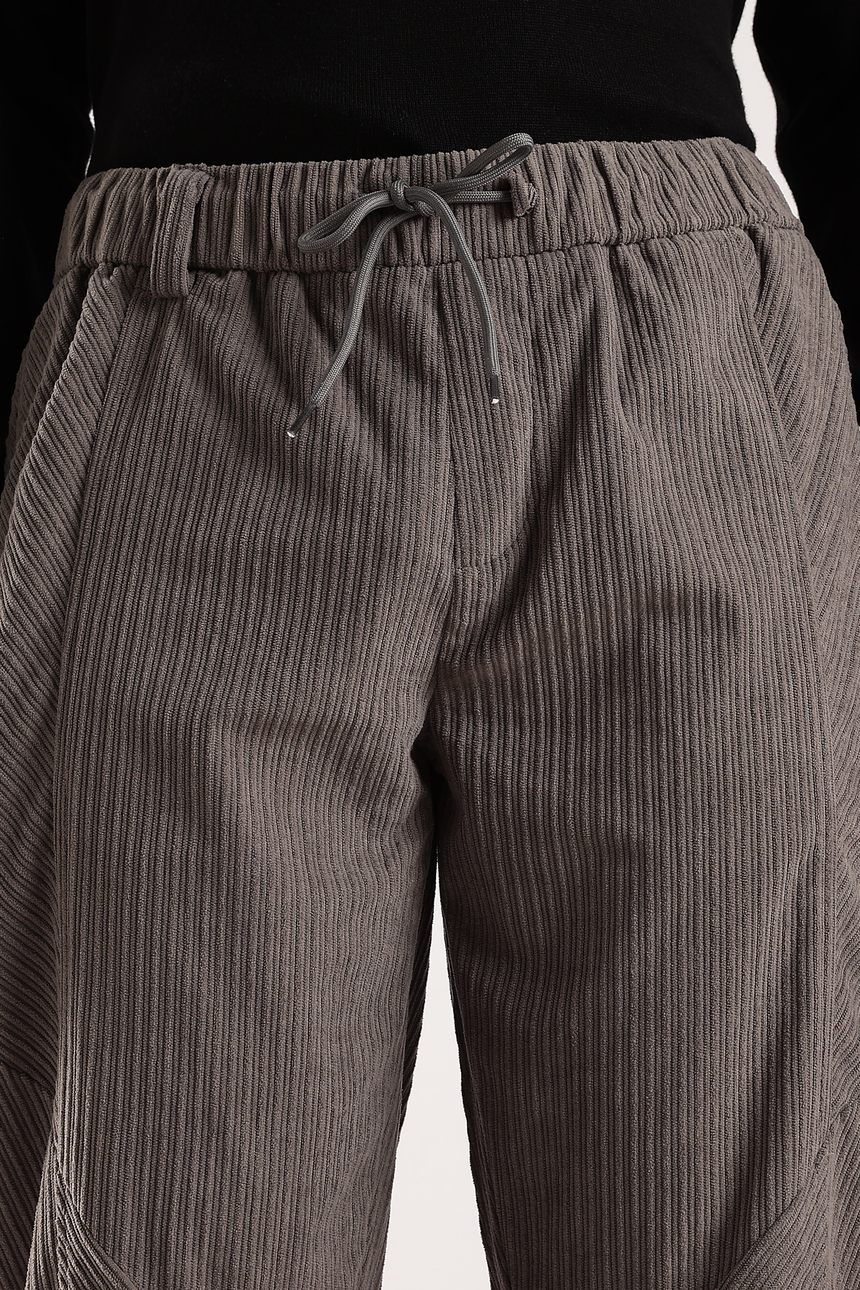 Men Grey Textured Drawcord Trousers