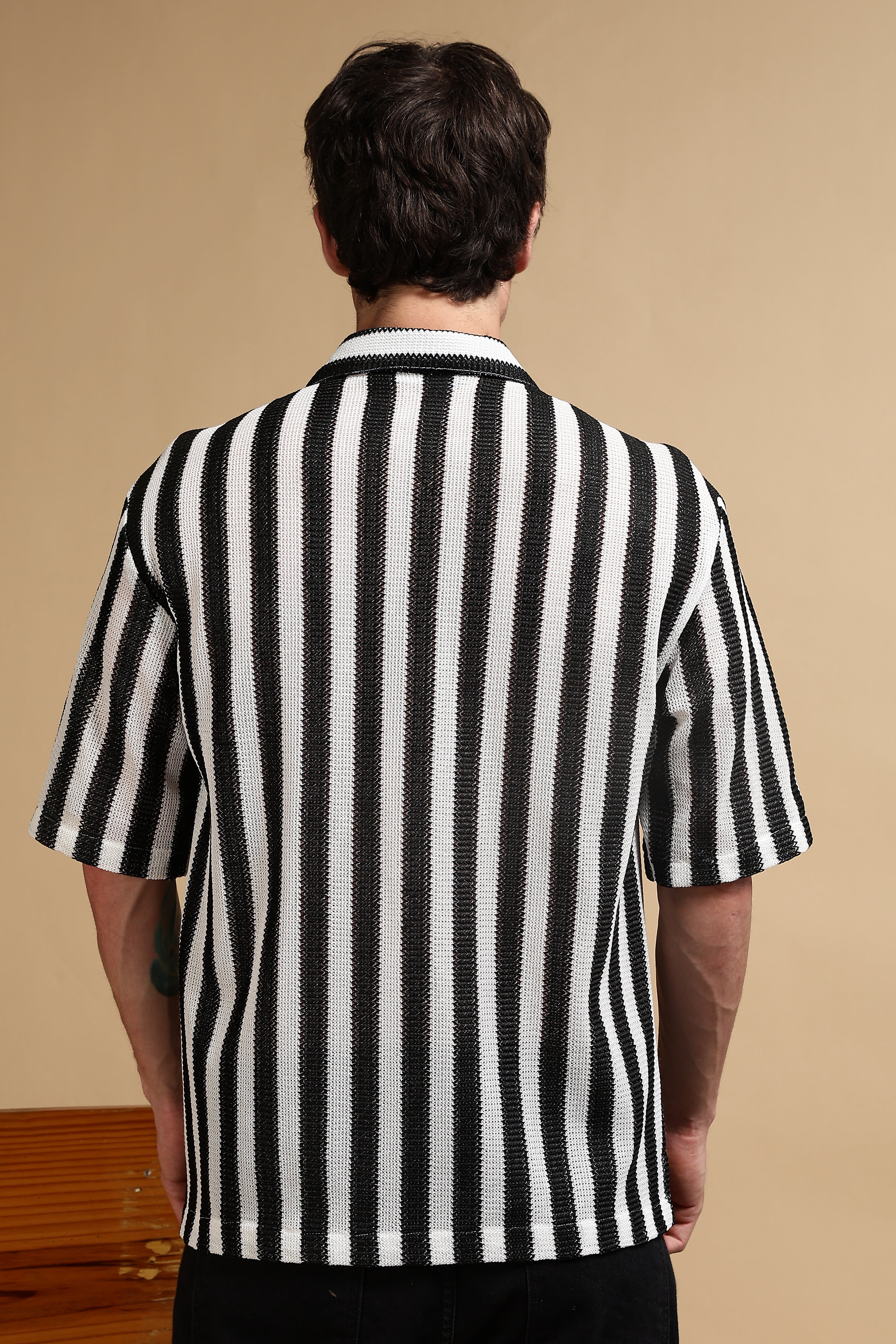 Men White Polyester Croatia Striped Shirt