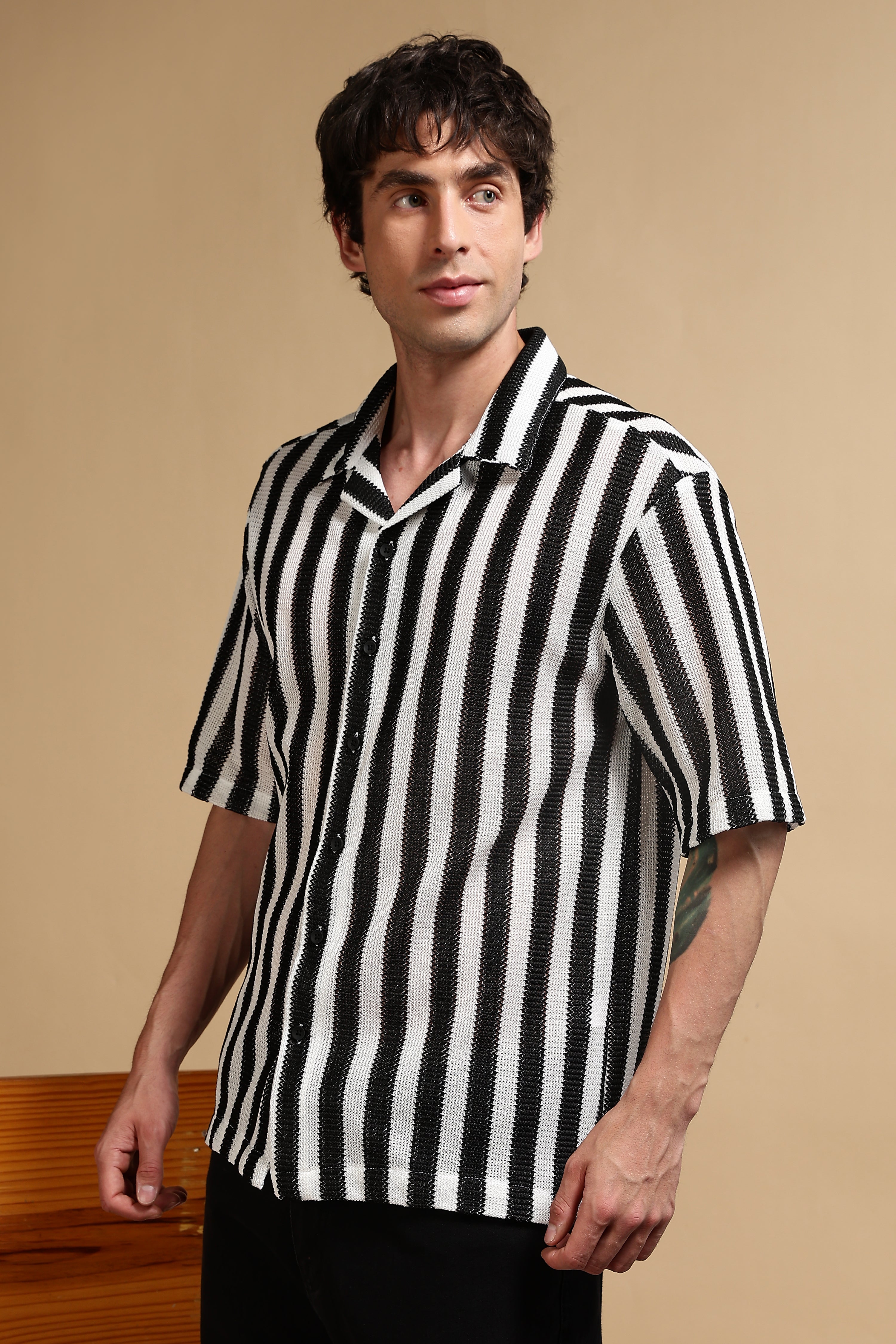 Men White Polyester Croatia Striped Shirt
