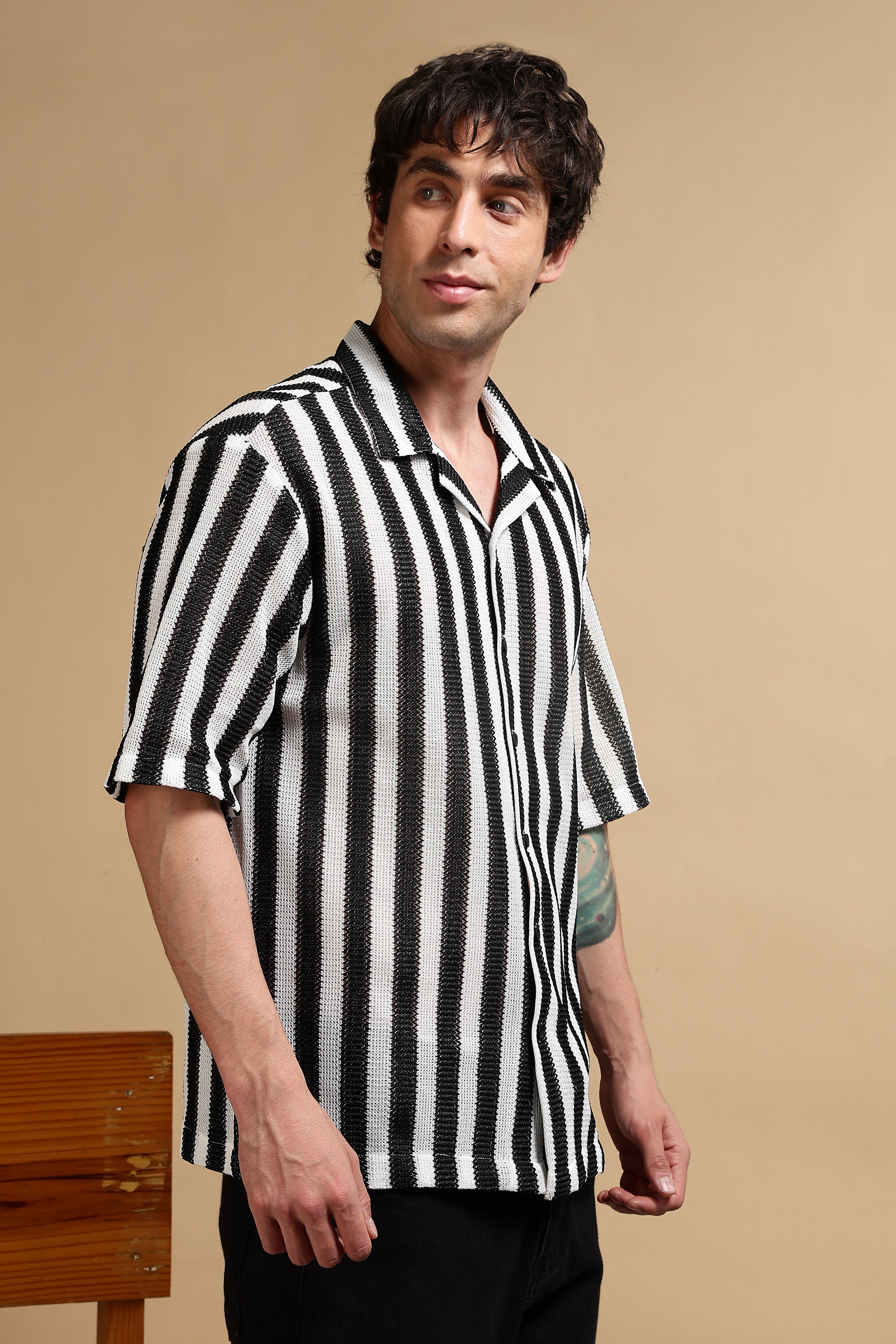 Men White Polyester Croatia Striped Shirt