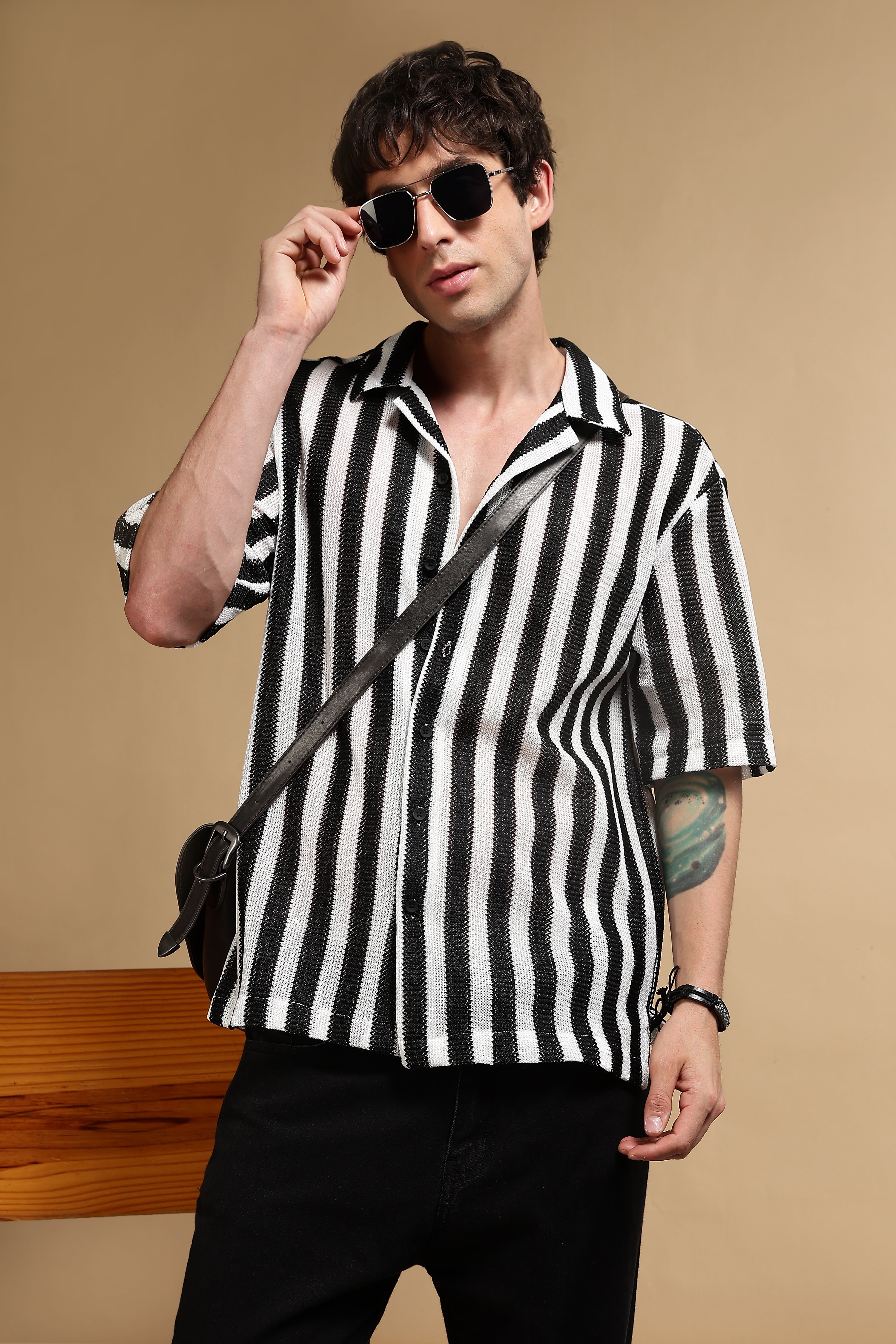 Men White Polyester Croatia Striped Shirt