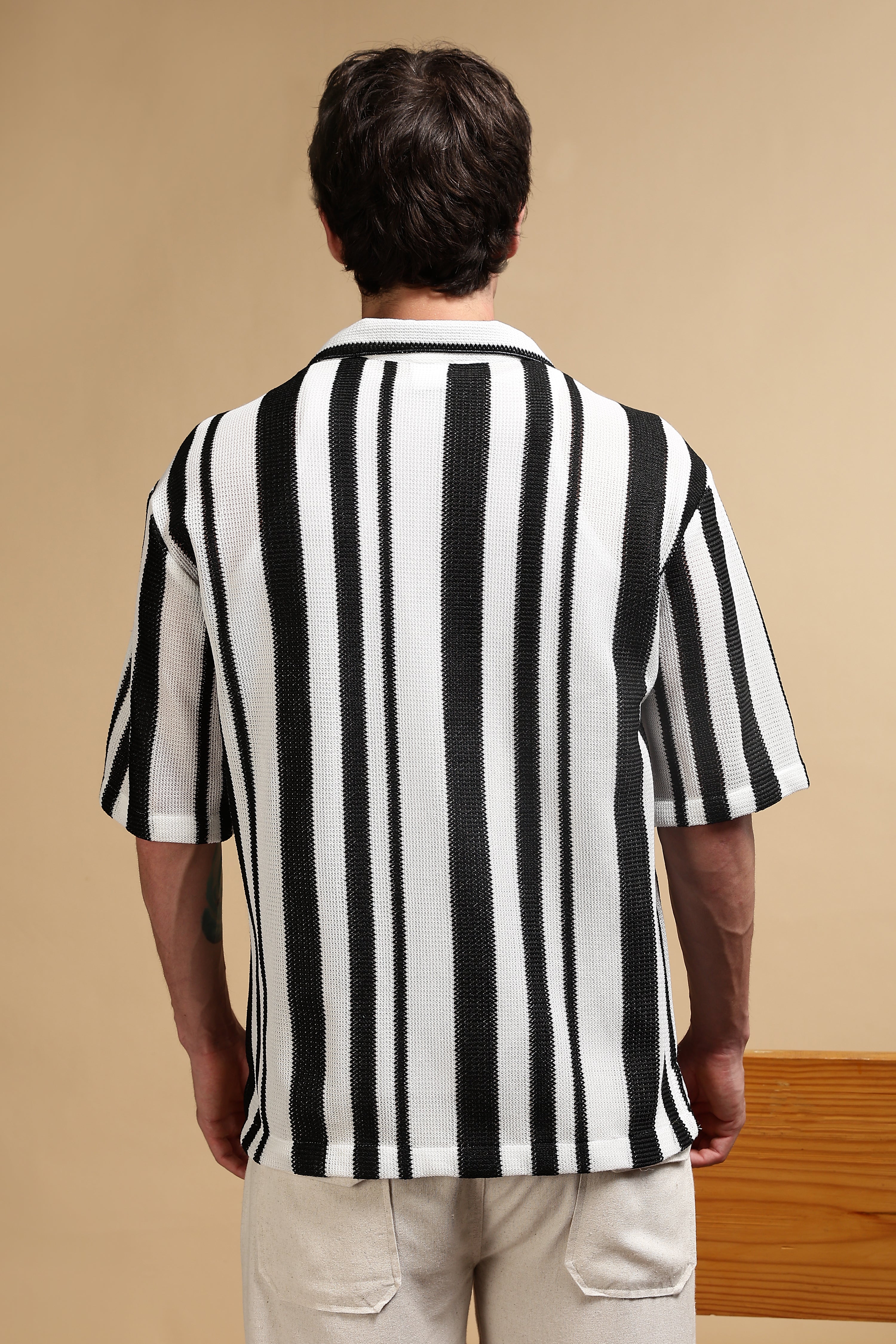 Men White Relaxed Fit Striped Shirt