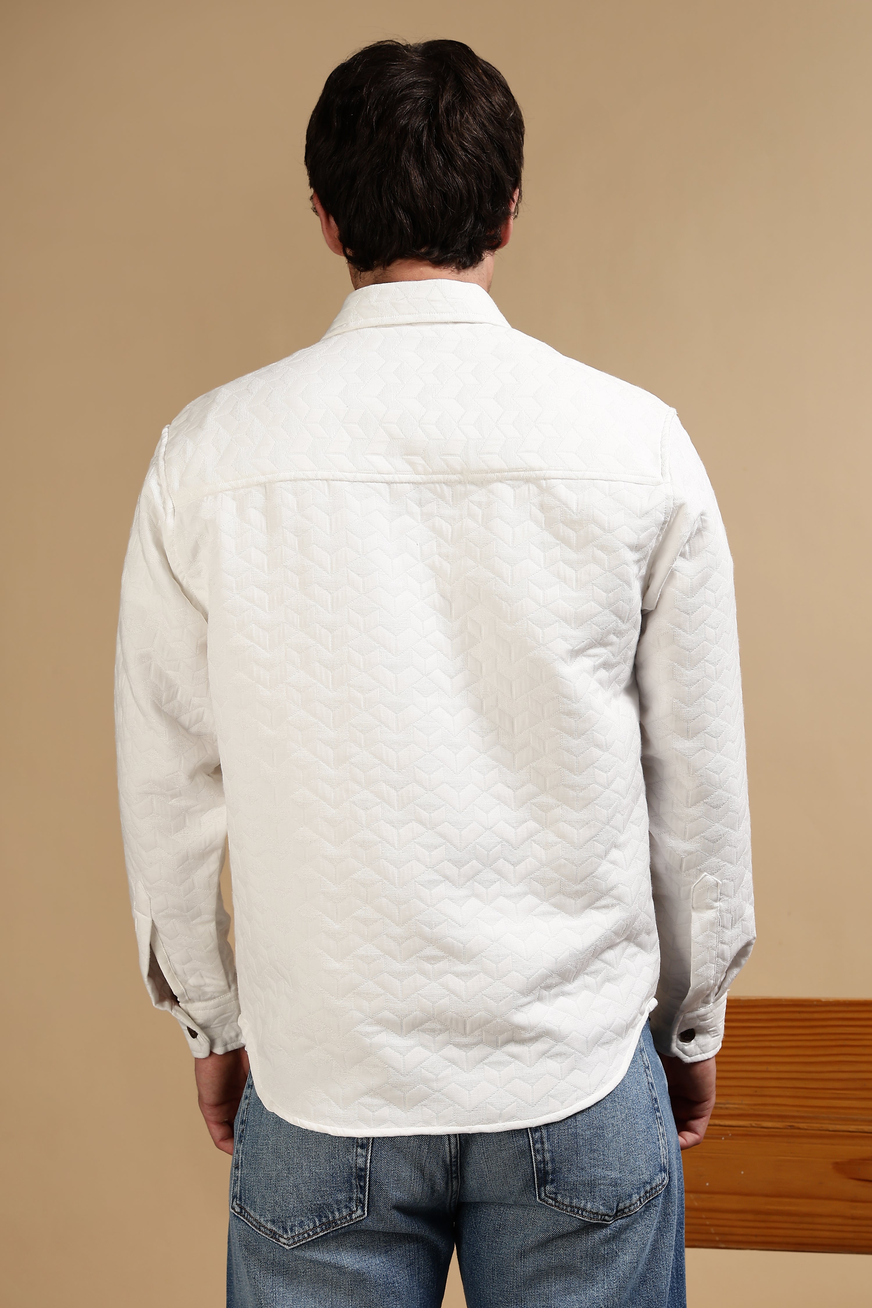 Men White Casual Shacket