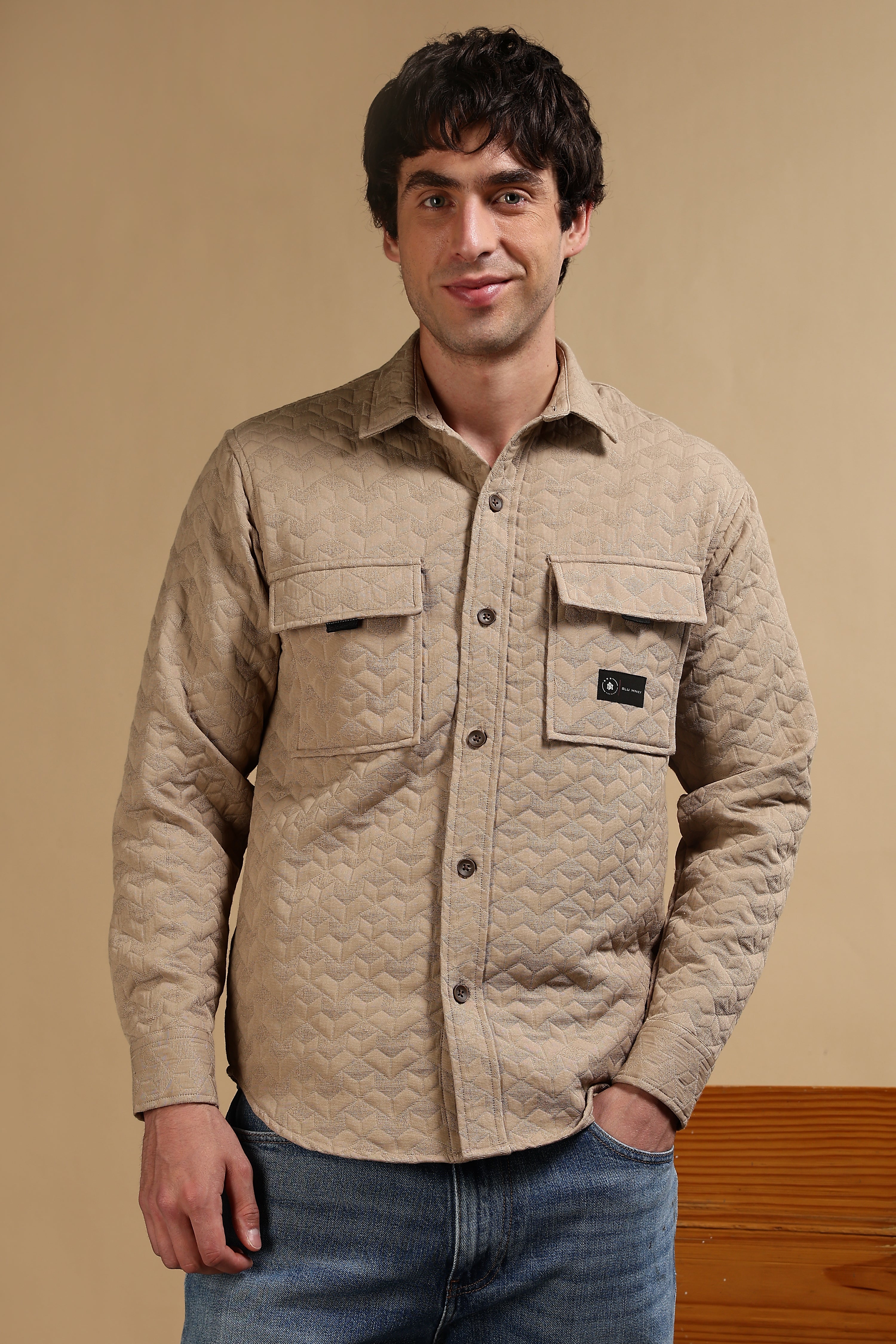 Men Khaki Casual Shacket