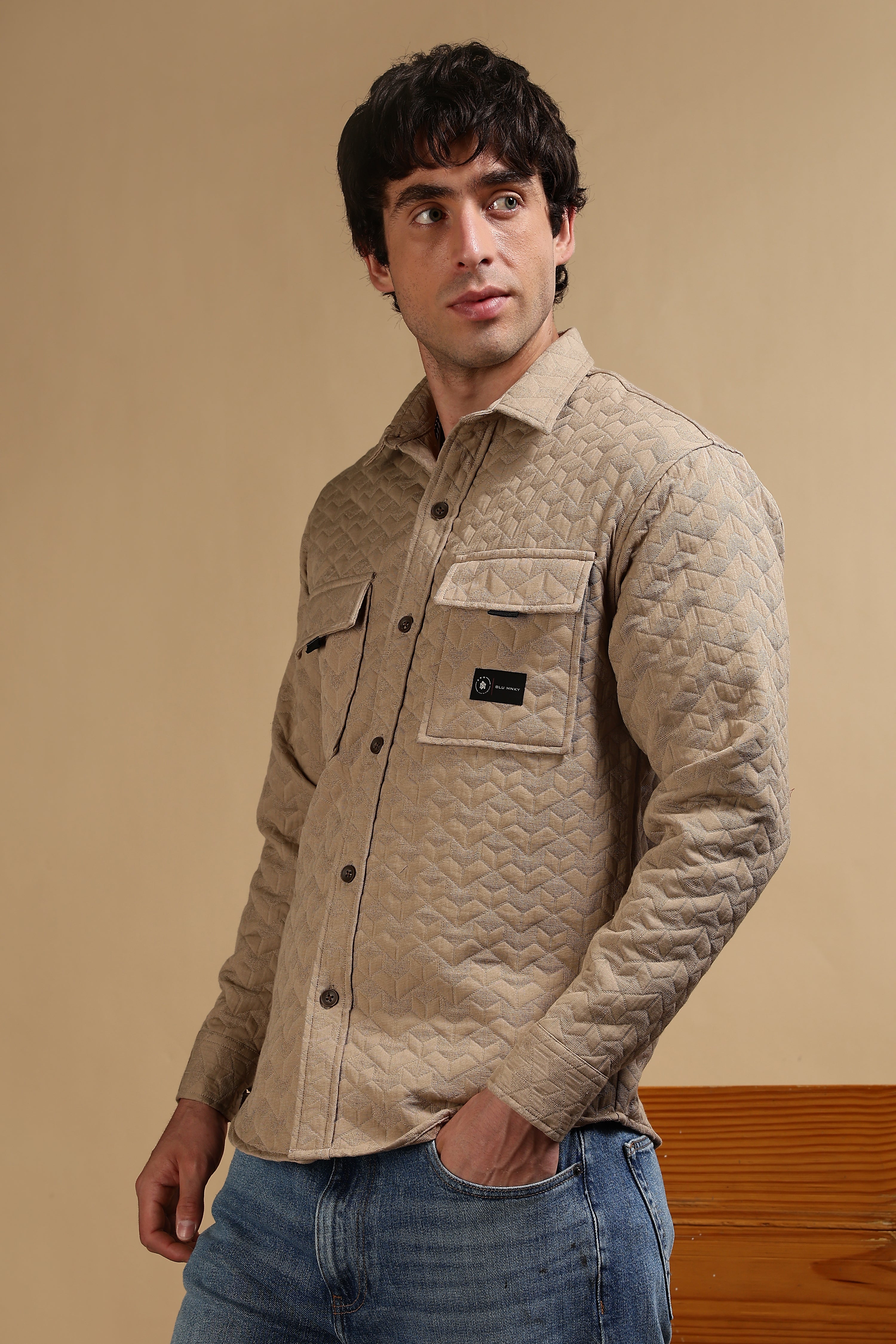 Men Khaki Casual Shacket