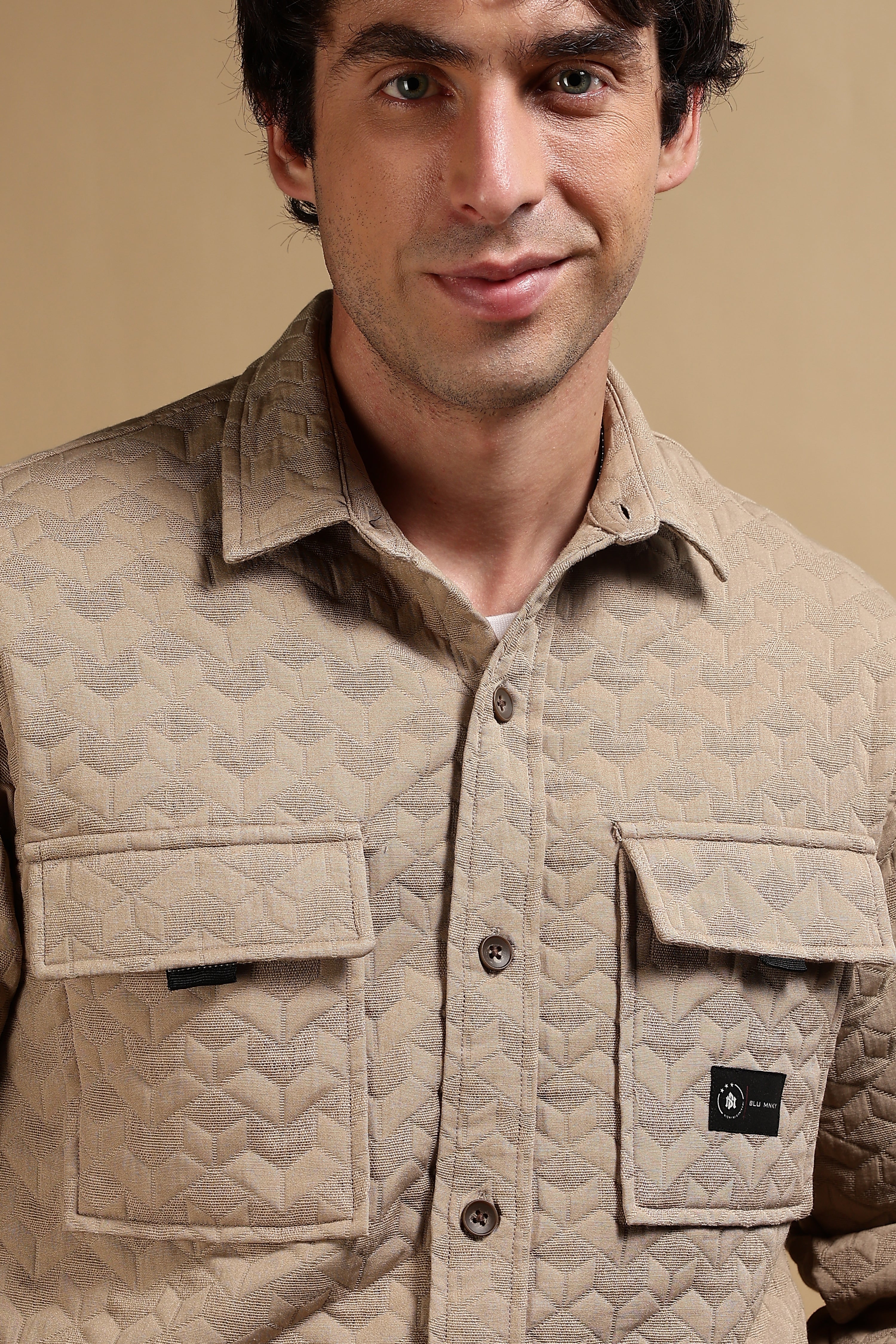 Men Khaki Casual Shacket