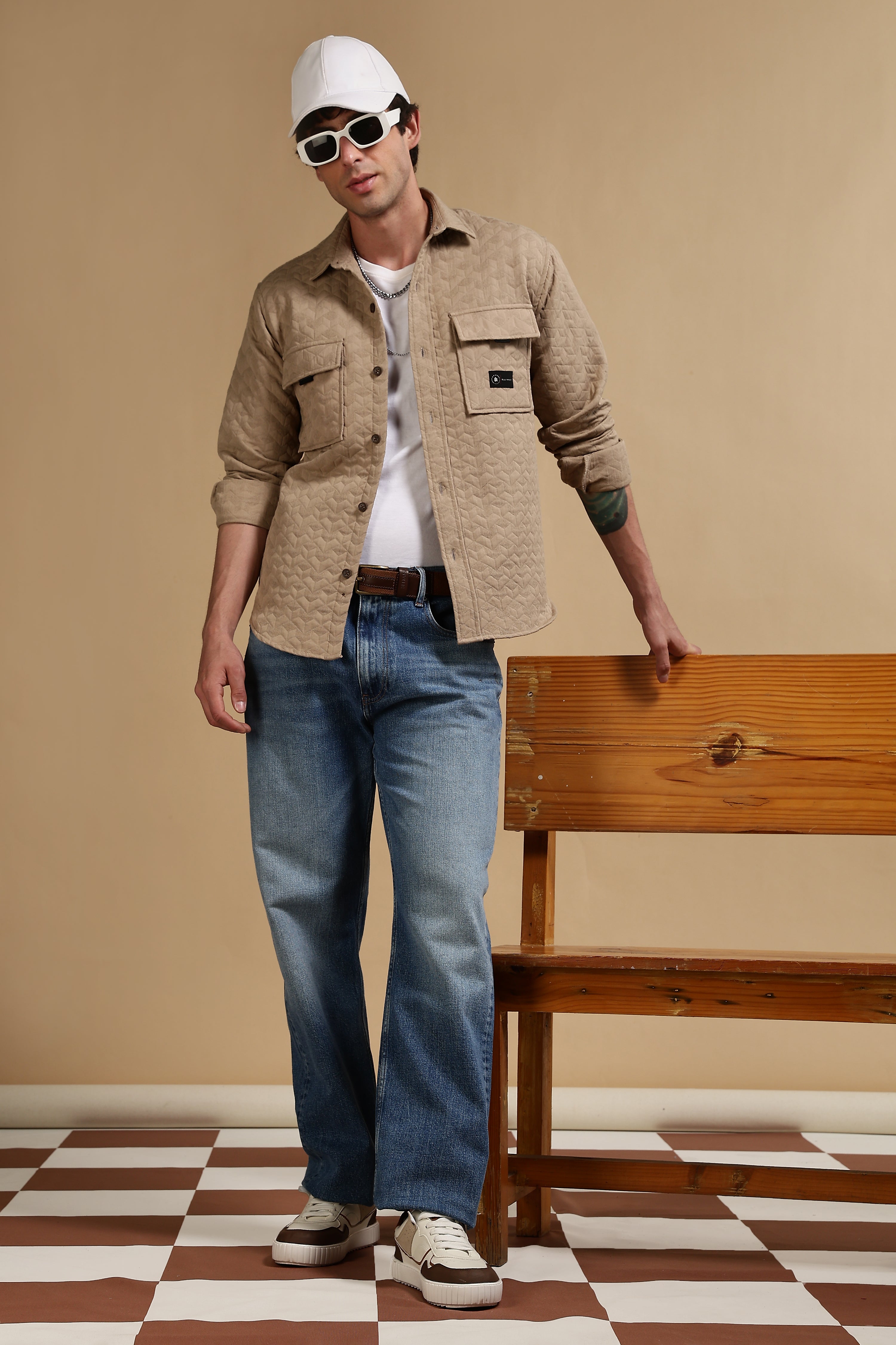 Men Khaki Casual Shacket