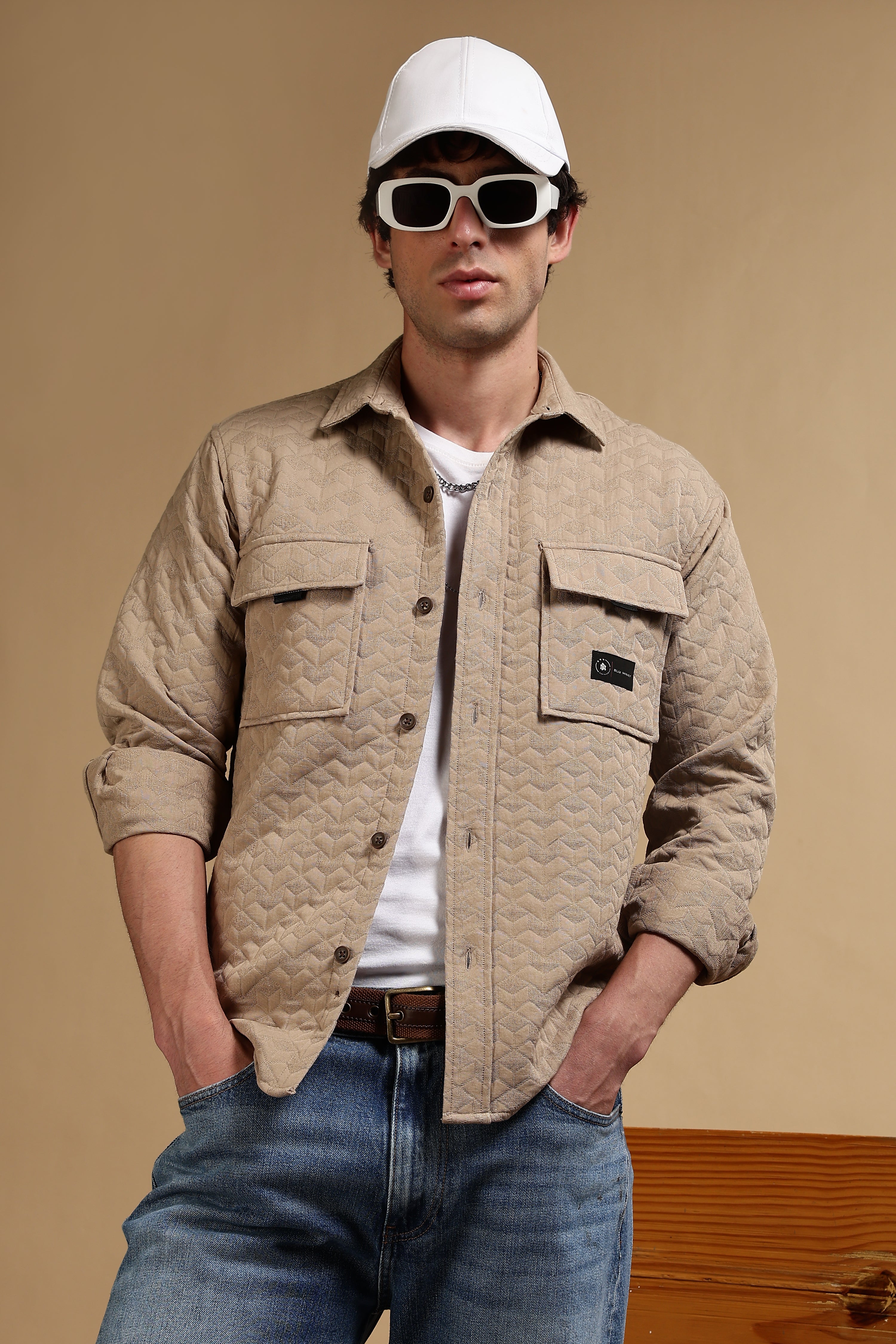 Men Khaki Casual Shacket