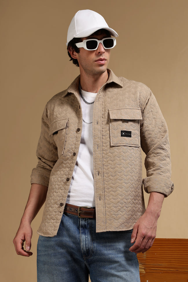 Men Khaki Casual Shacket