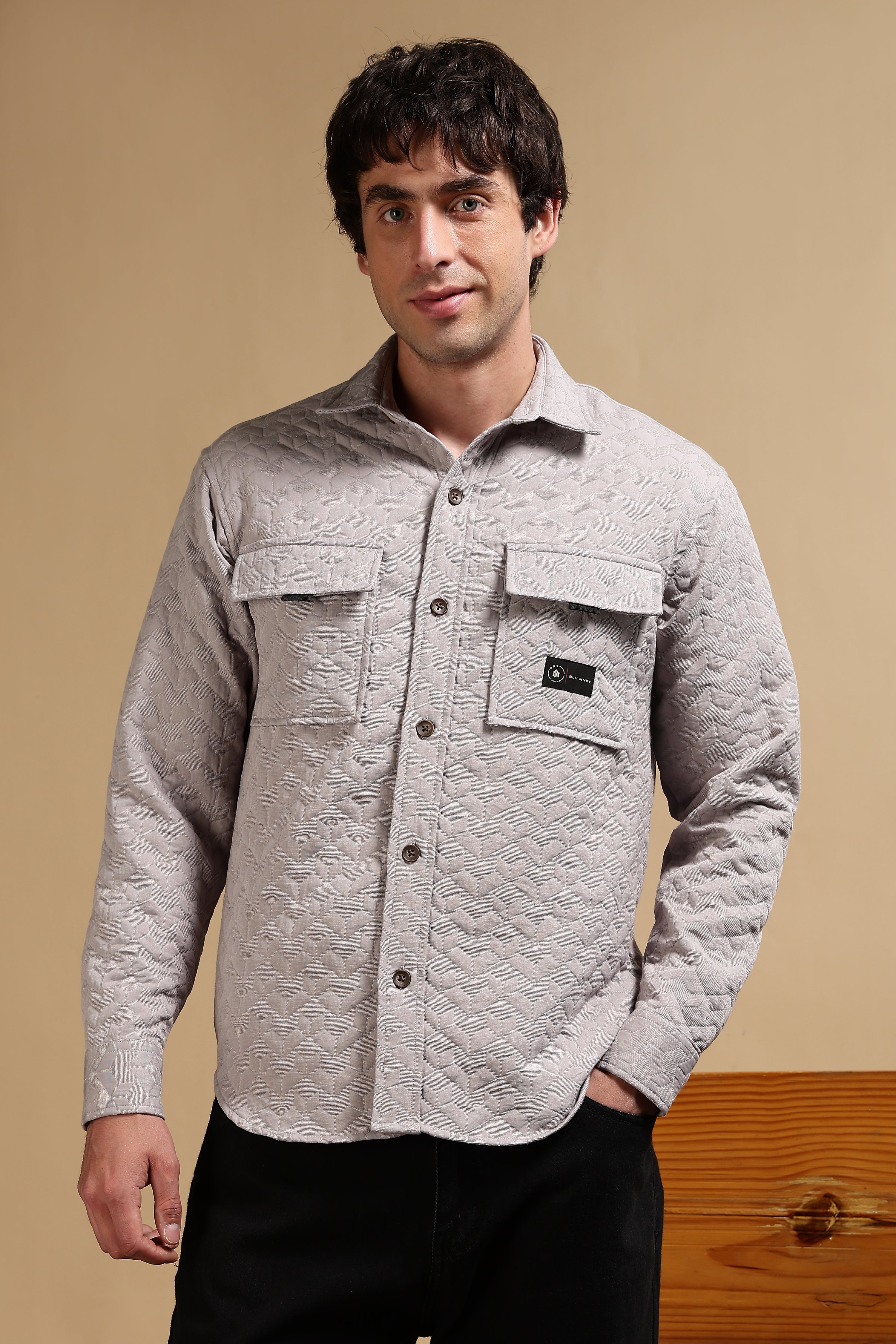 Men Grey Casual Shacket
