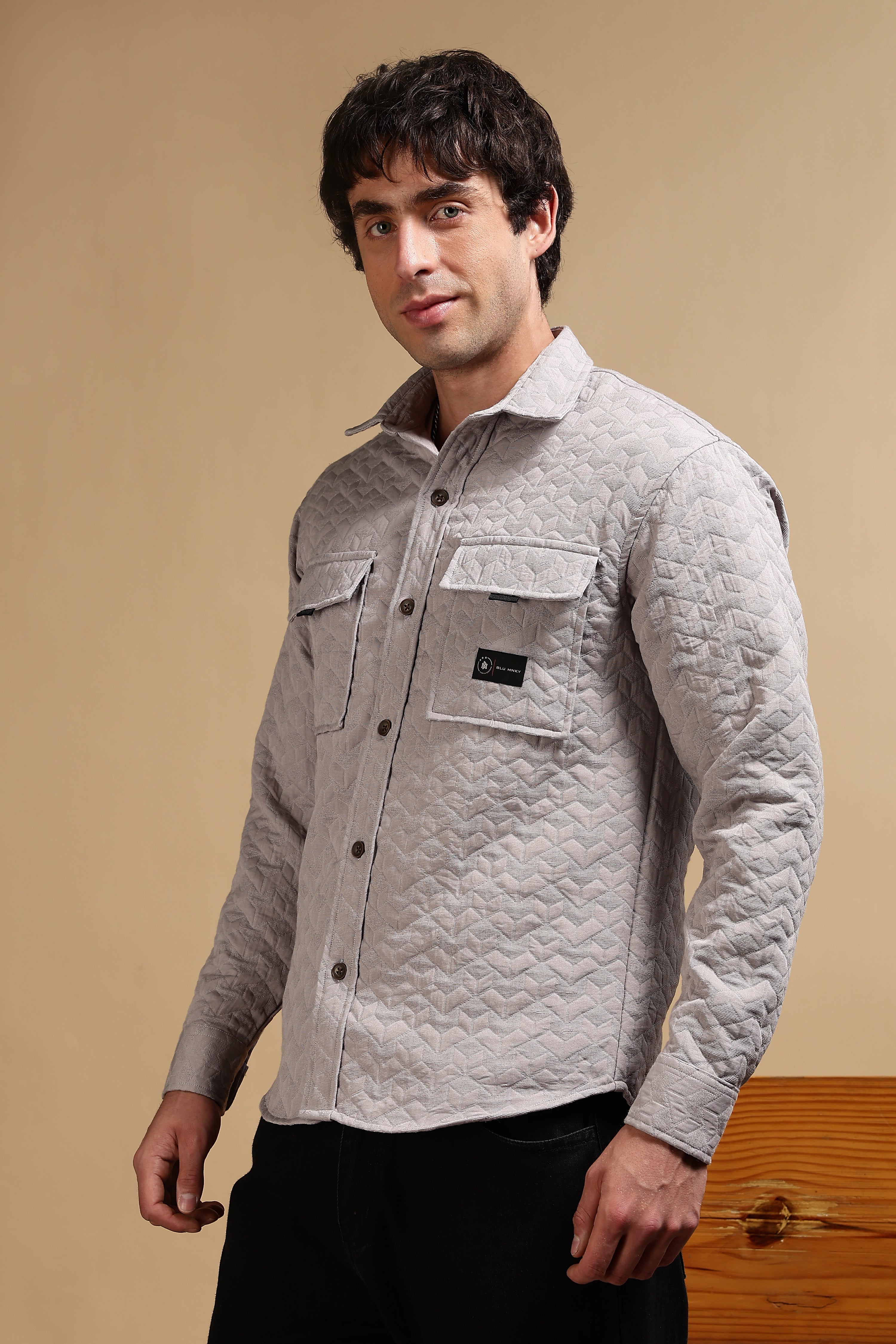Men Grey Casual Shacket