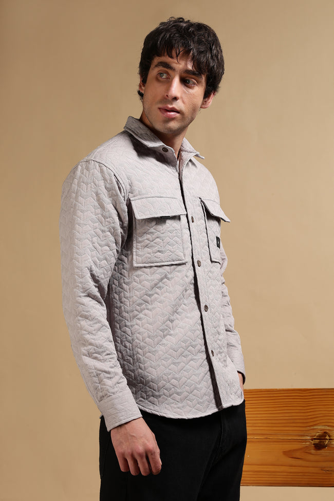 Men Grey Casual Shacket