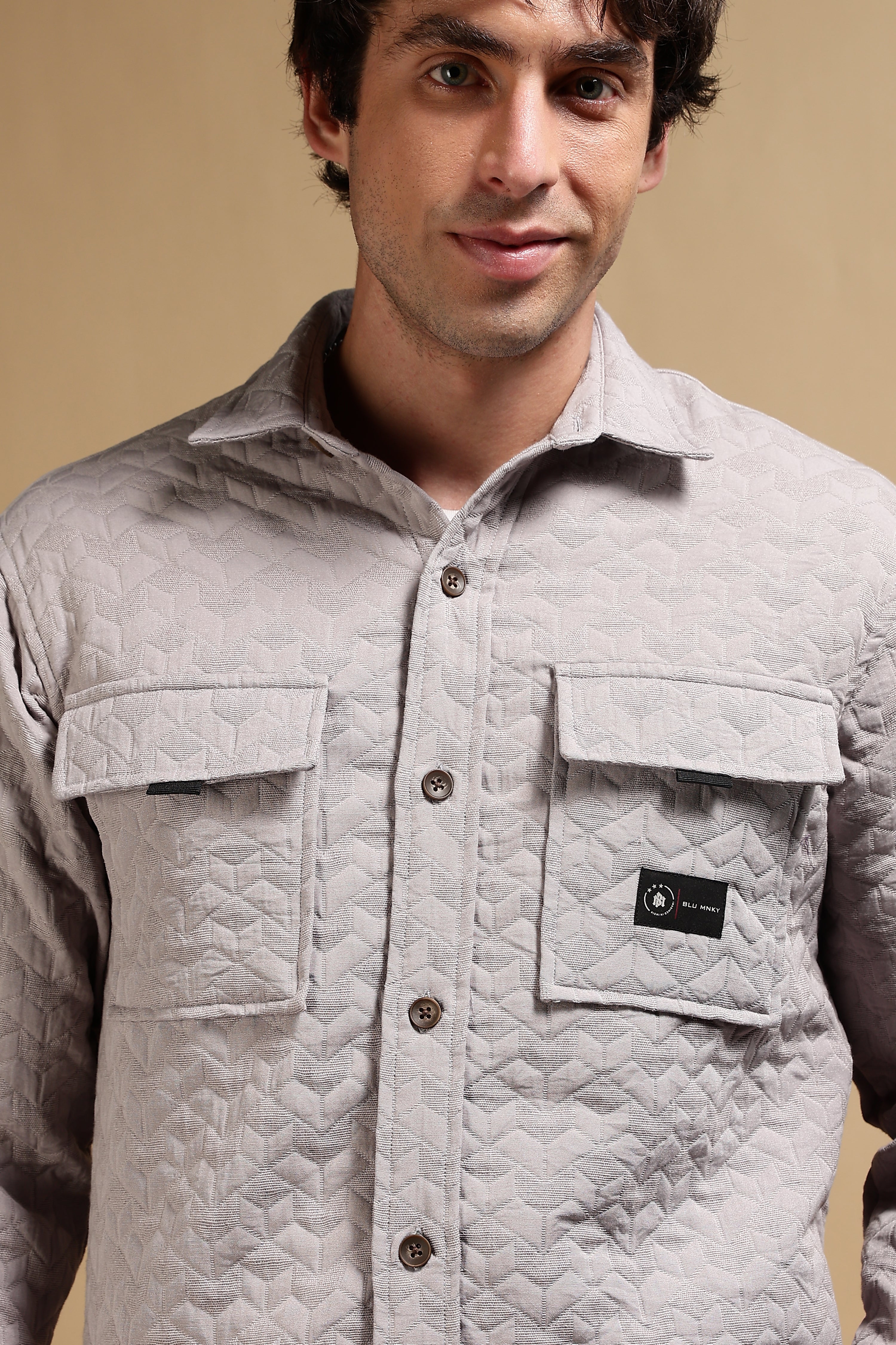 Men Grey Casual Shacket
