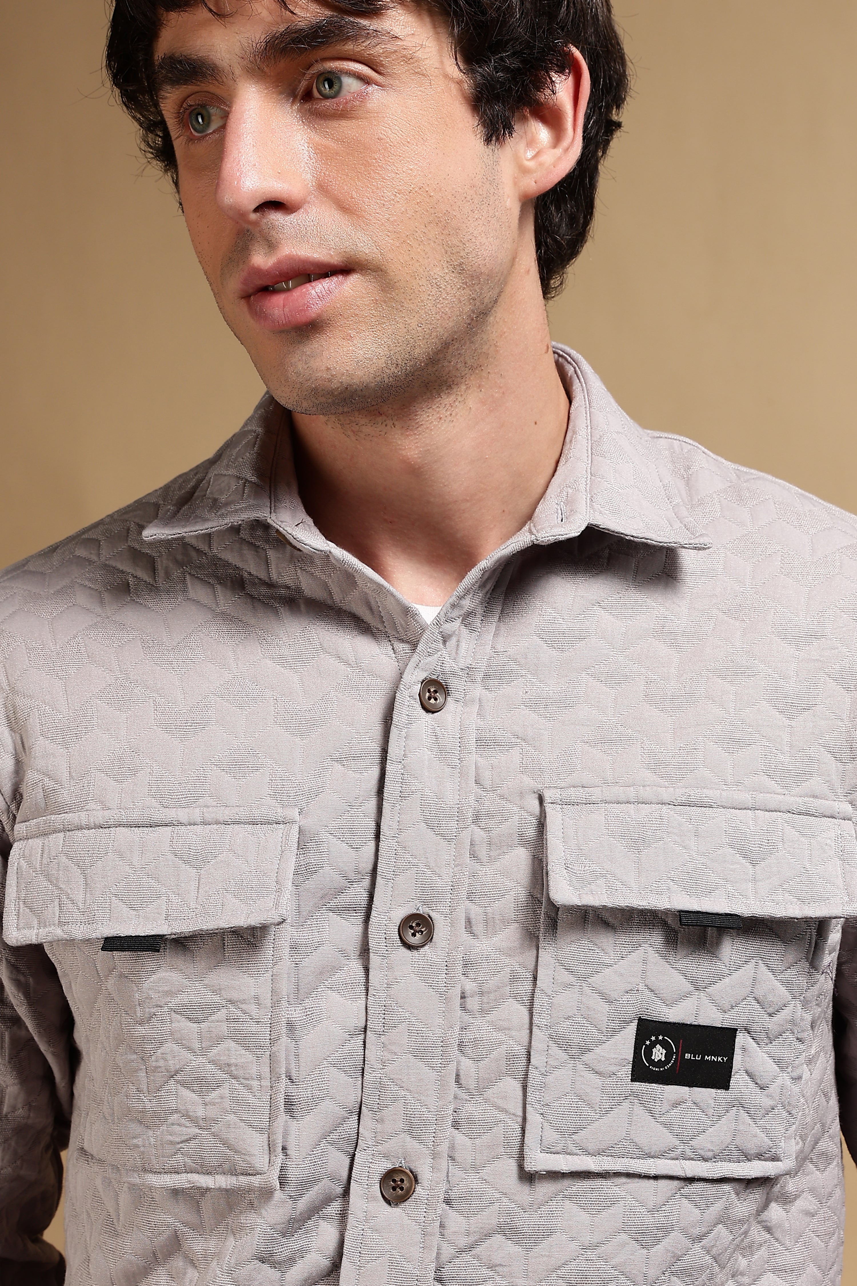 Men Grey Casual Shacket