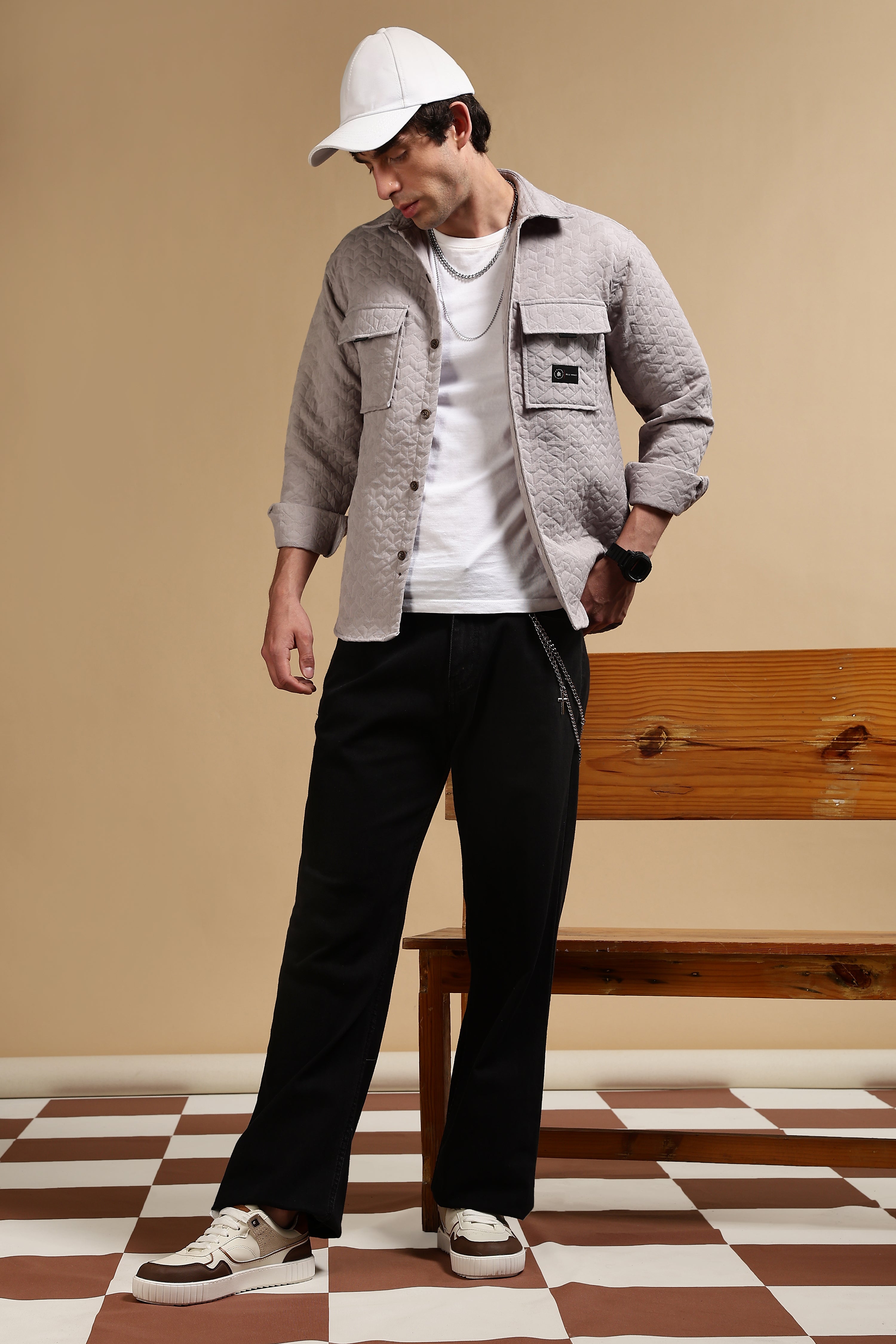 Men Grey Casual Shacket