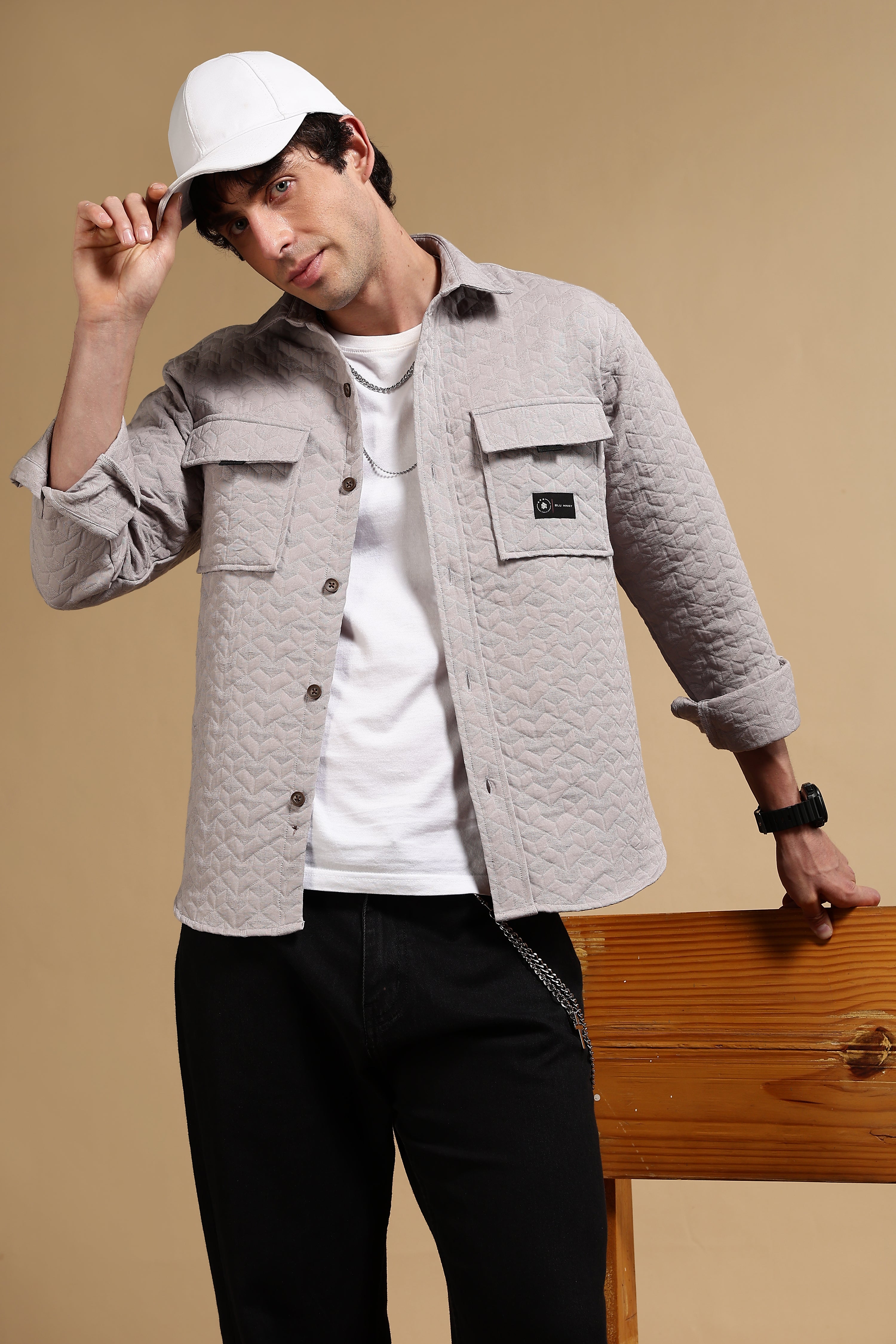 Men Grey Casual Shacket