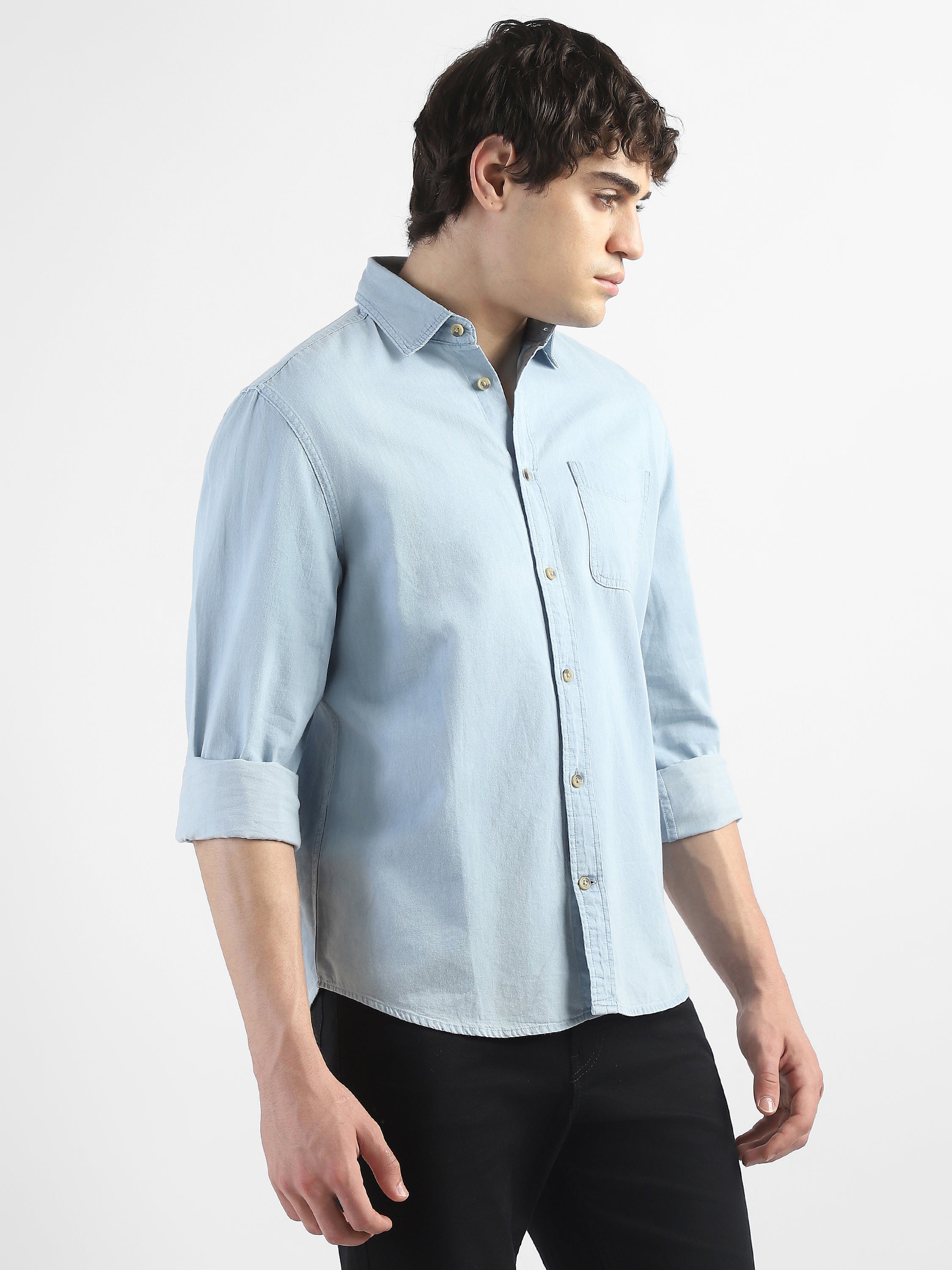 Men Light Blue Denim Casual Shirt