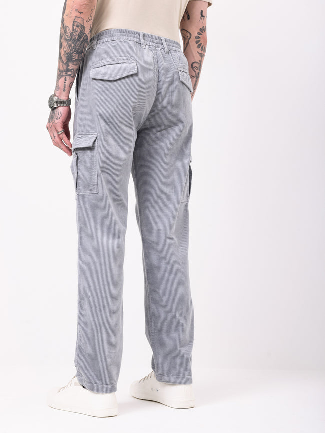 Men Grey Corduroy Regular Fit Cargo Pants