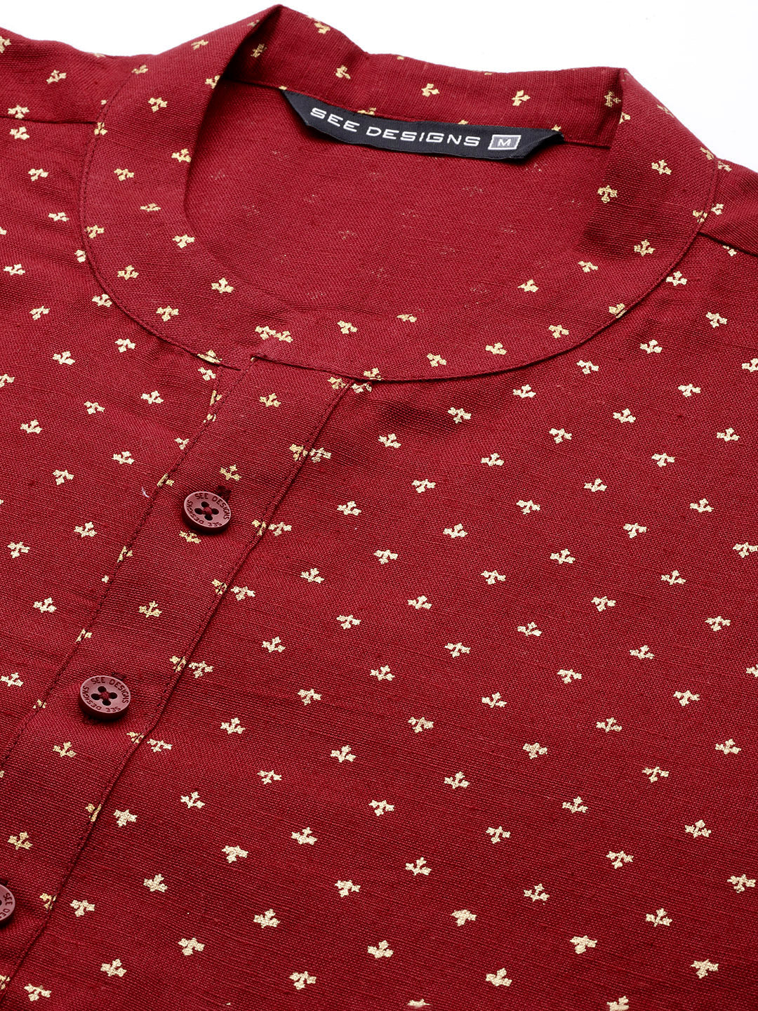 Men Maroon & Gold Printed Straight Kurta