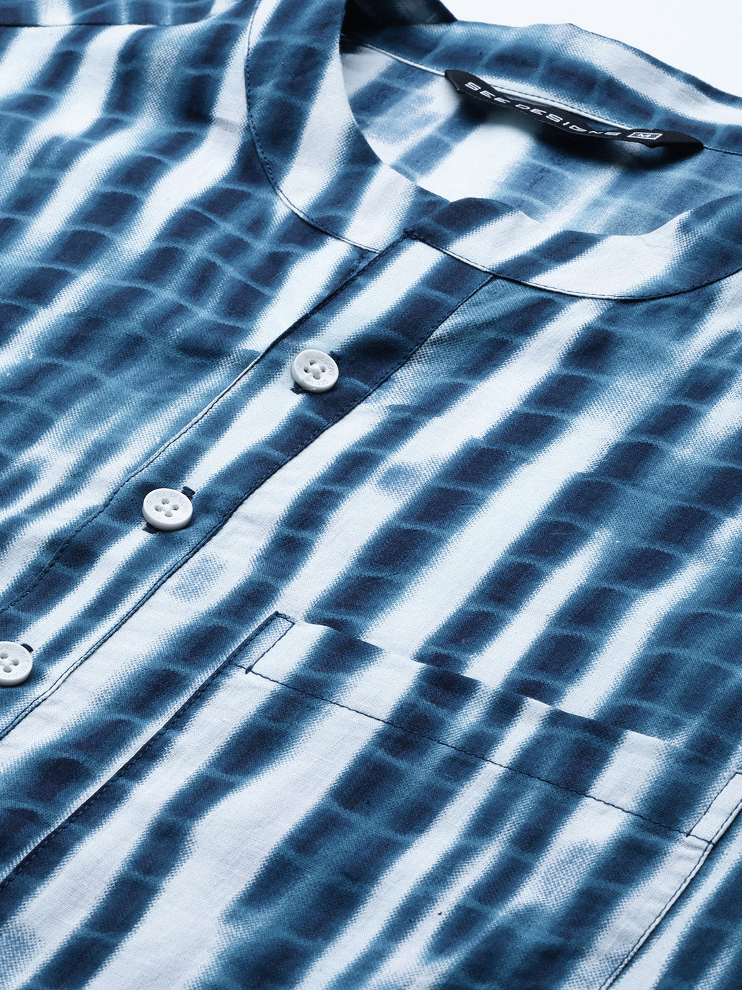 Men Blue Multi Tie And Dye Print Design Straight Kurta