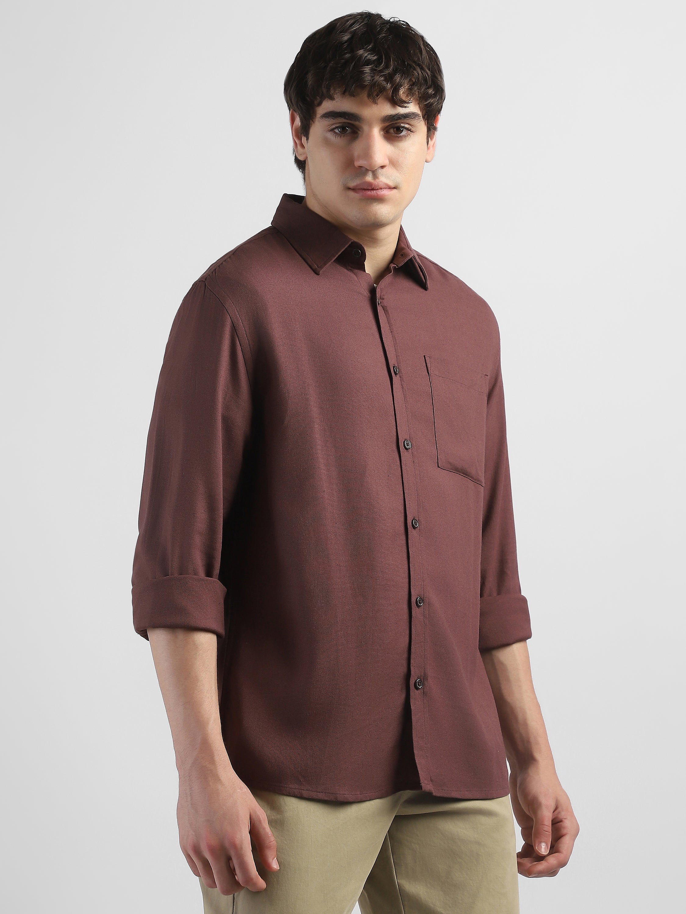 Men Maroon Regular Fit Shirt with front pocket
