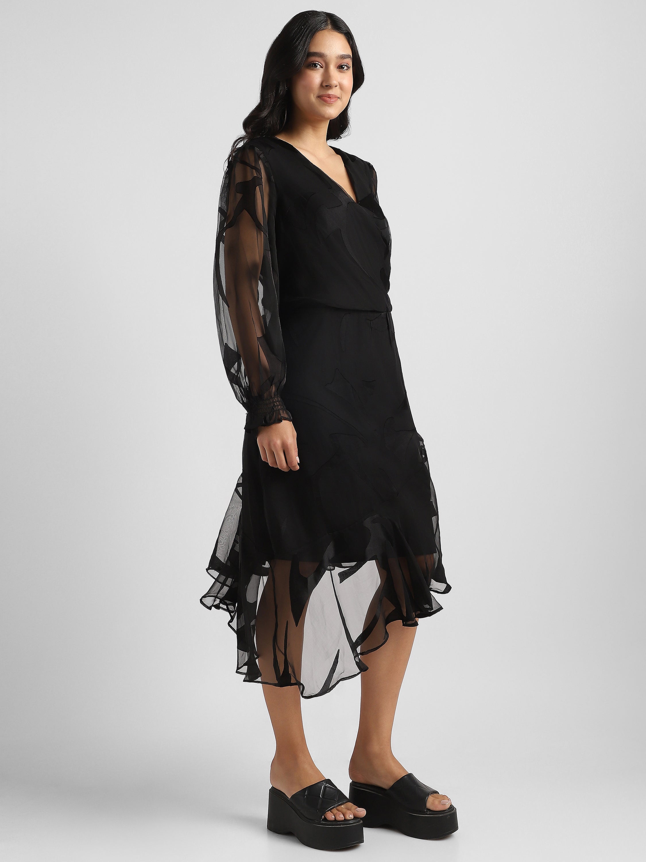 Women Black High Low hem party dress