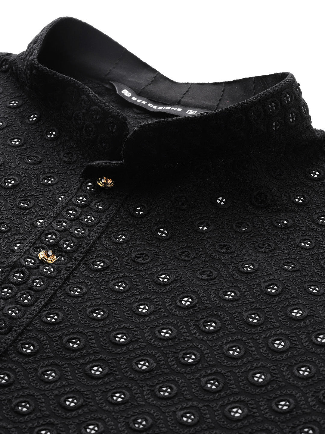 Men Black Embroidered Sequined Rayon Kurta