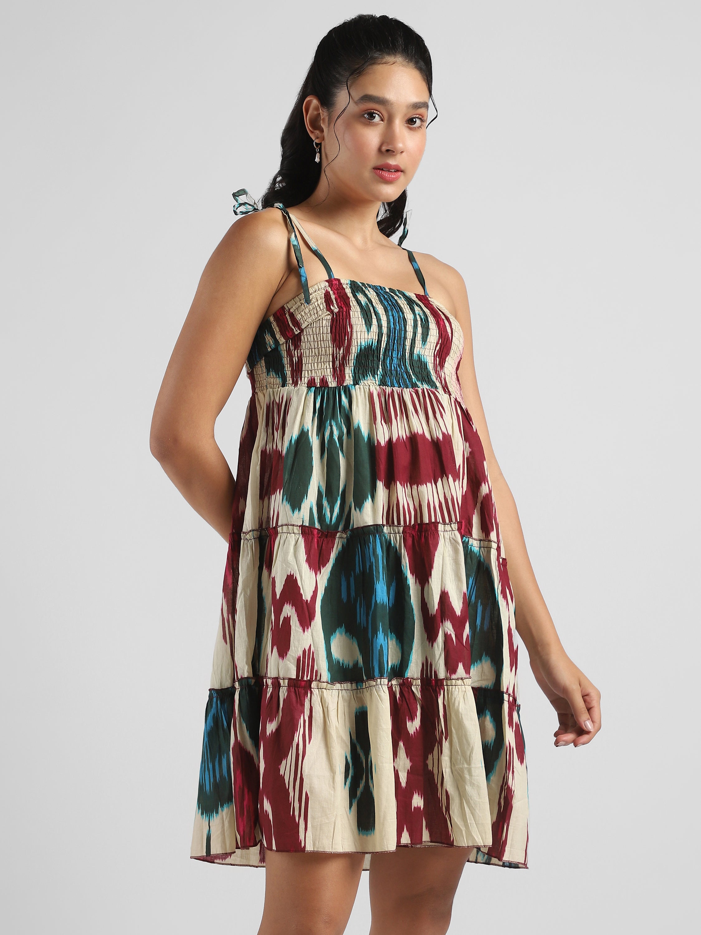 Women Ikat Printed tier dress