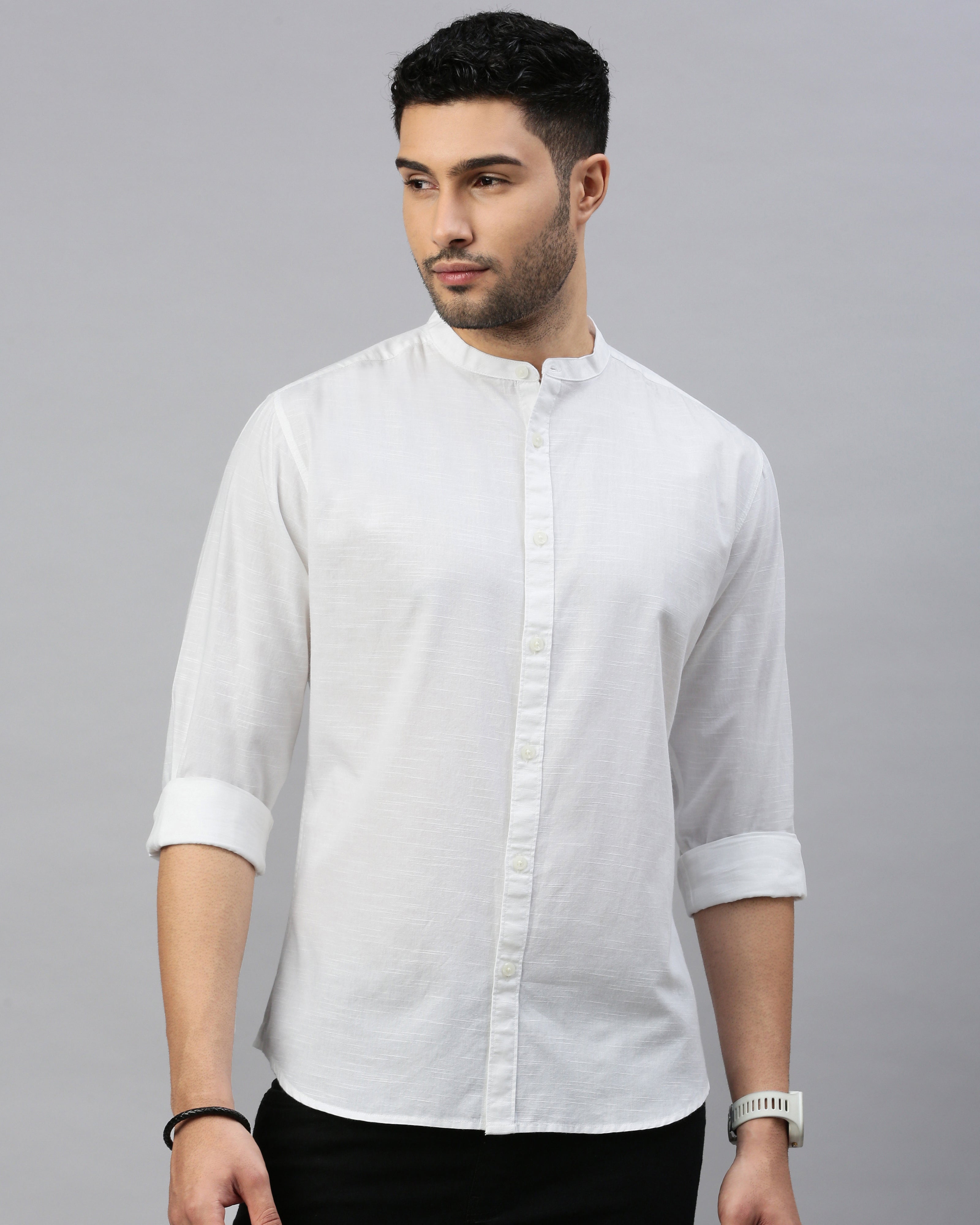 Men White Cotton Slim Shirt