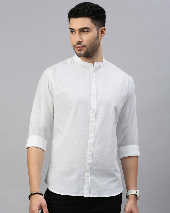 Men White Cotton Slim Shirt