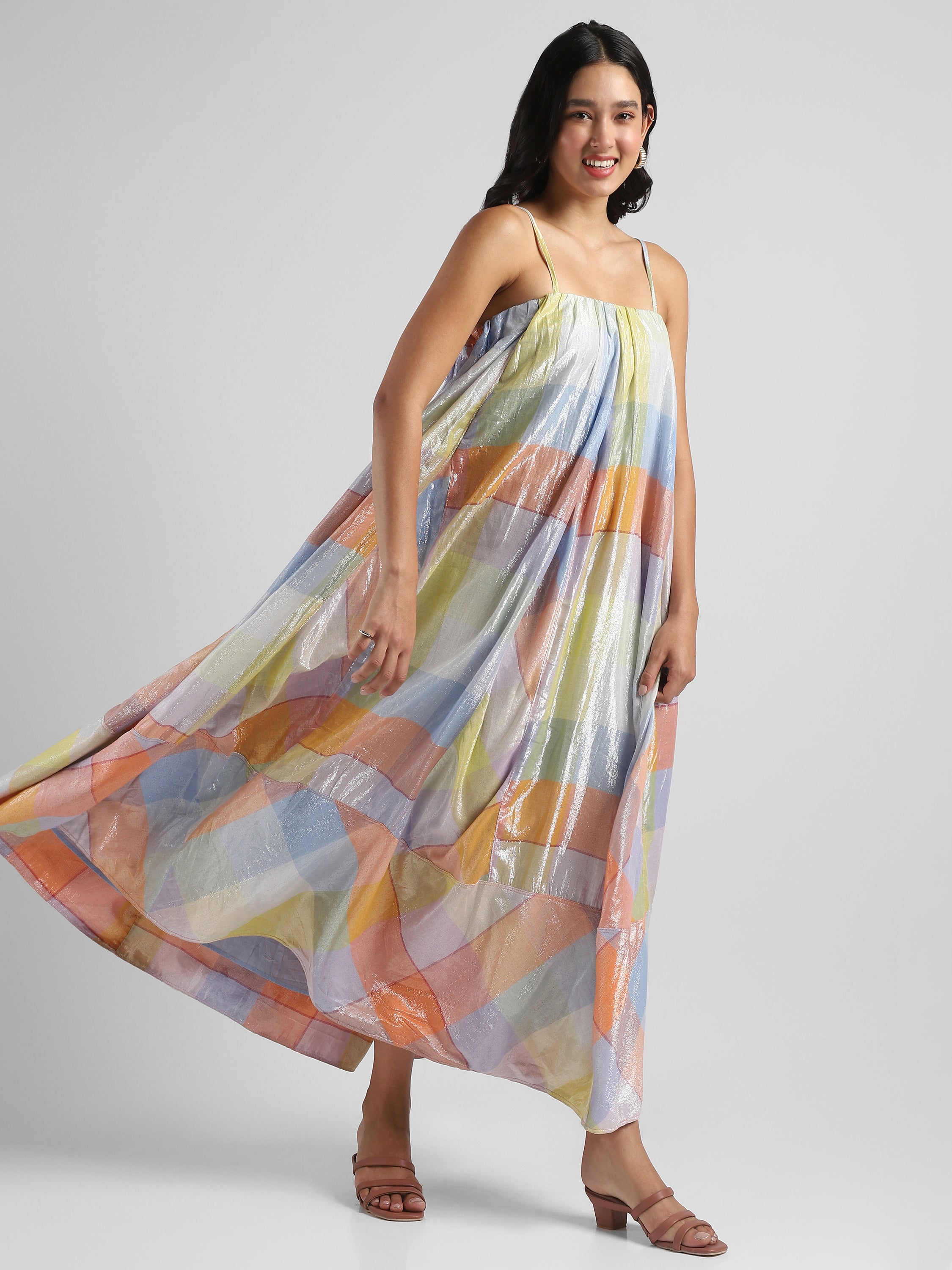 Women Multi Colored Shimmer Maxi Dress