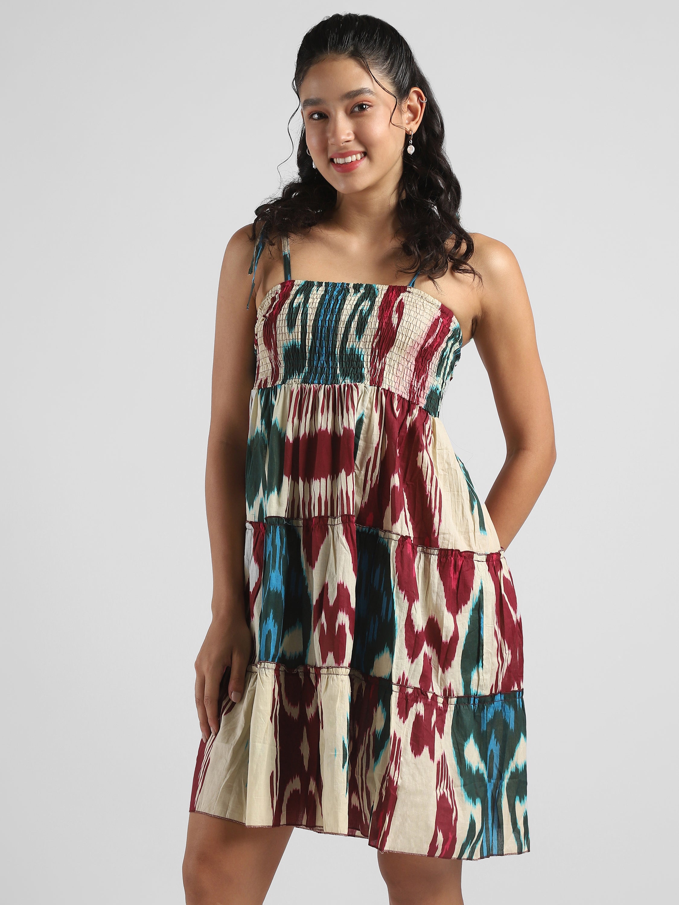 Women Ikat Printed tier dress