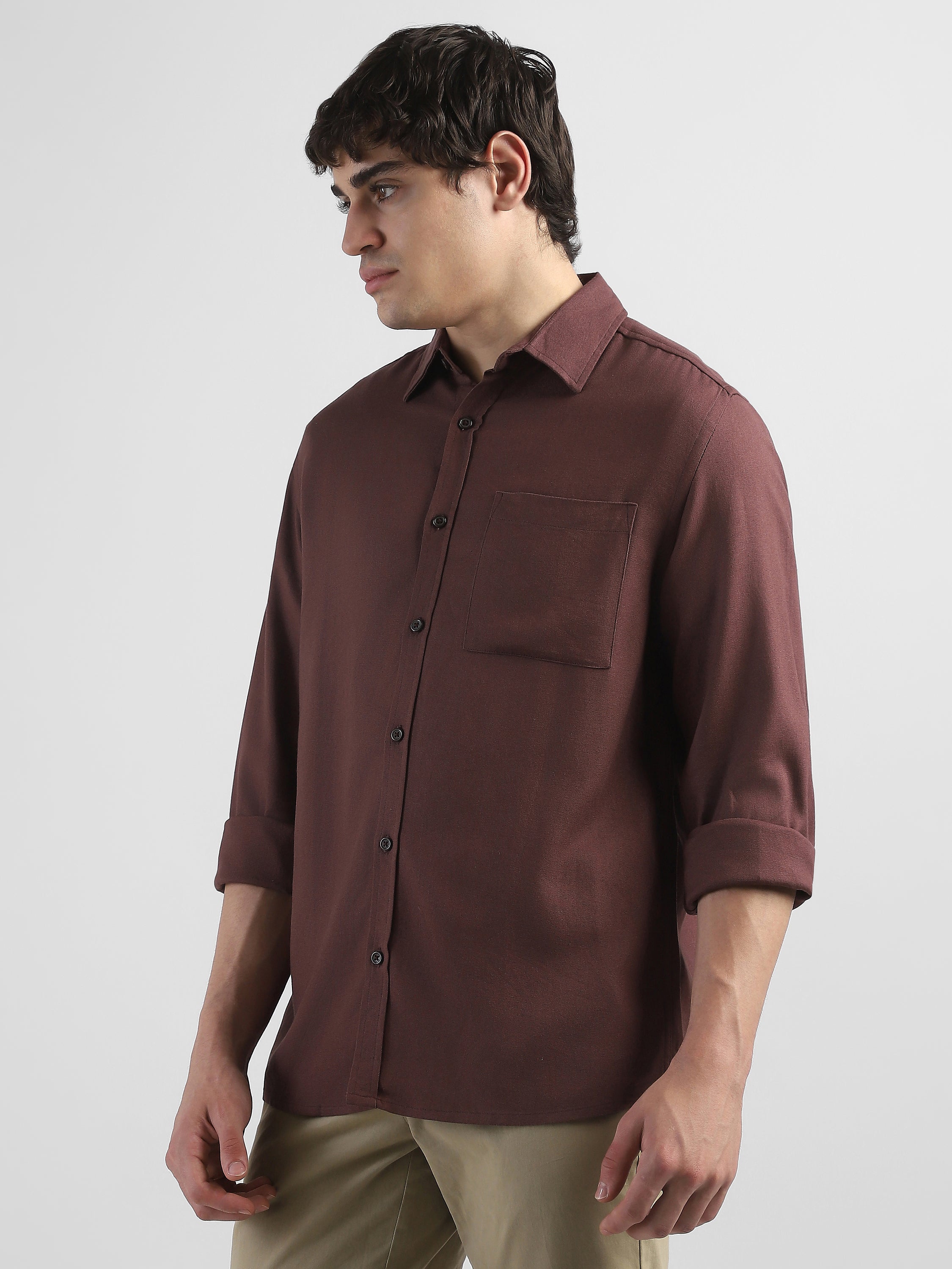 Men Maroon Regular Fit Shirt with front pocket