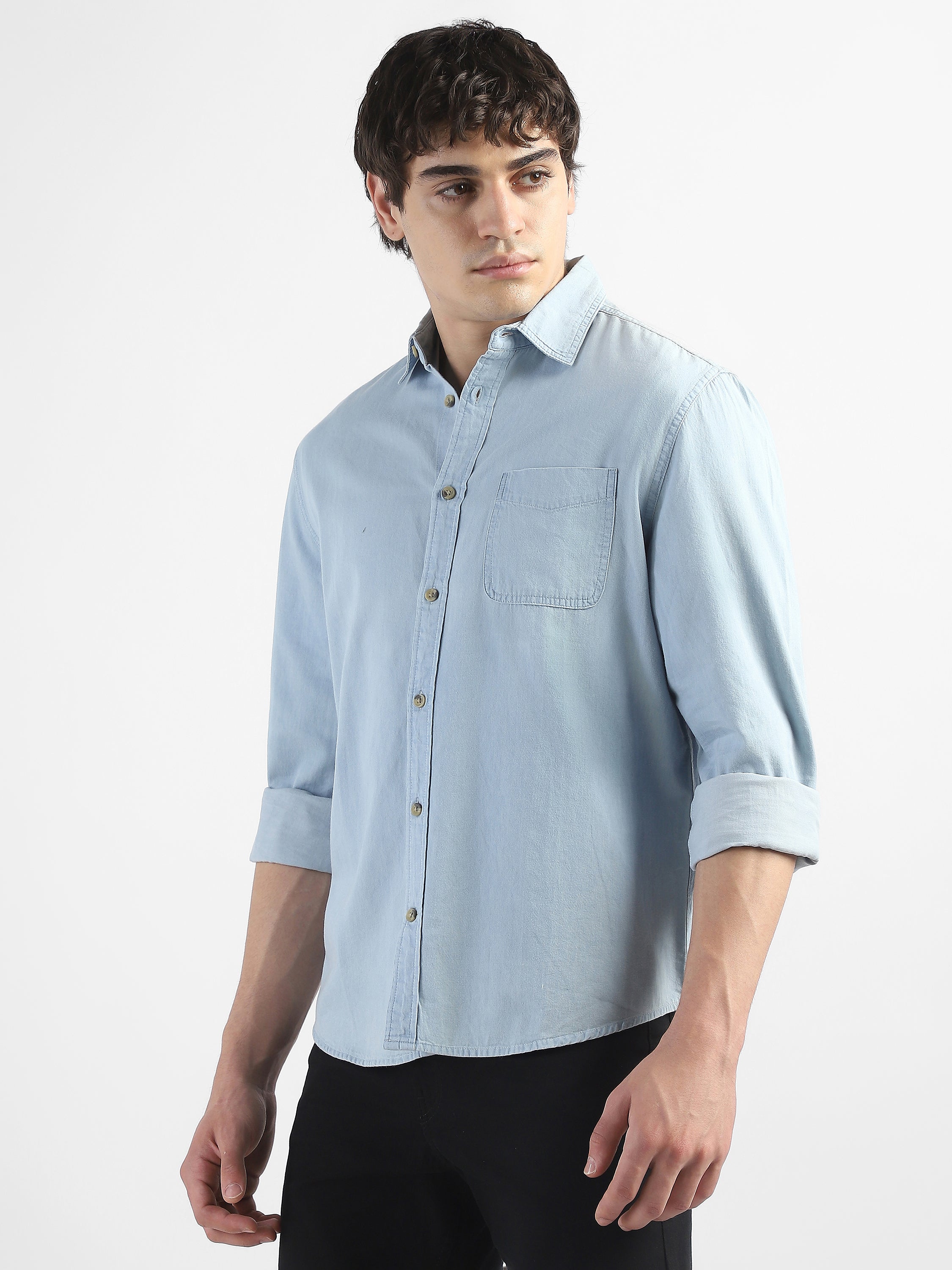 Men Light Blue Denim Casual Shirt