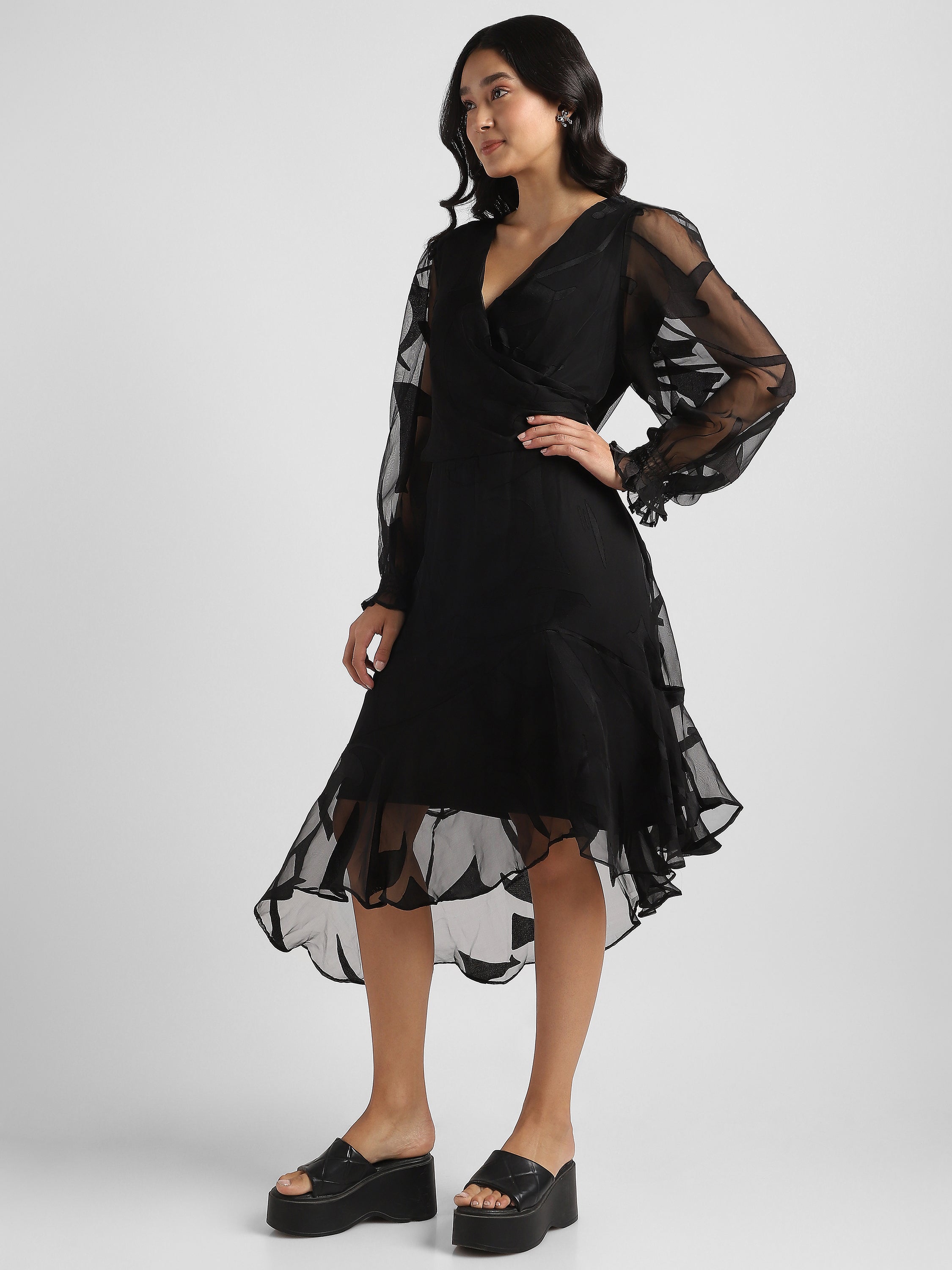 Women Black High Low hem party dress