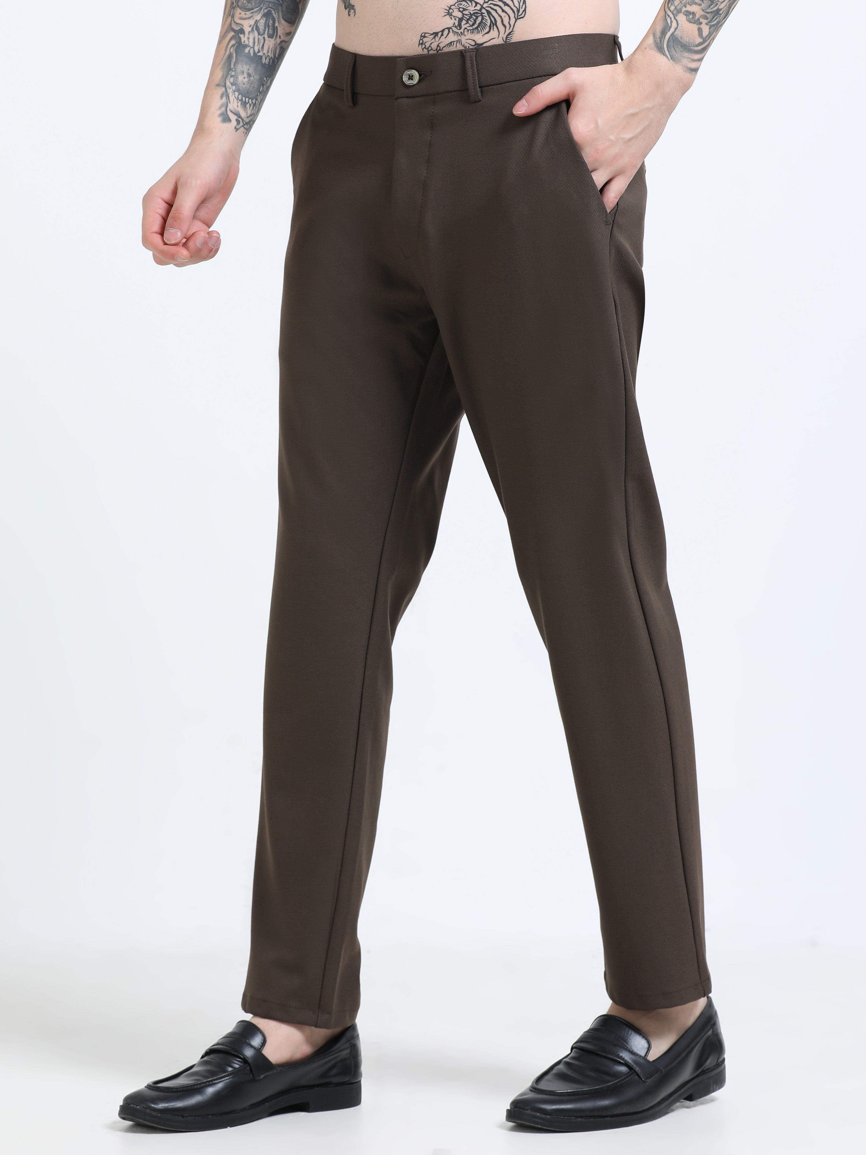 Men Brown Formal Trousers