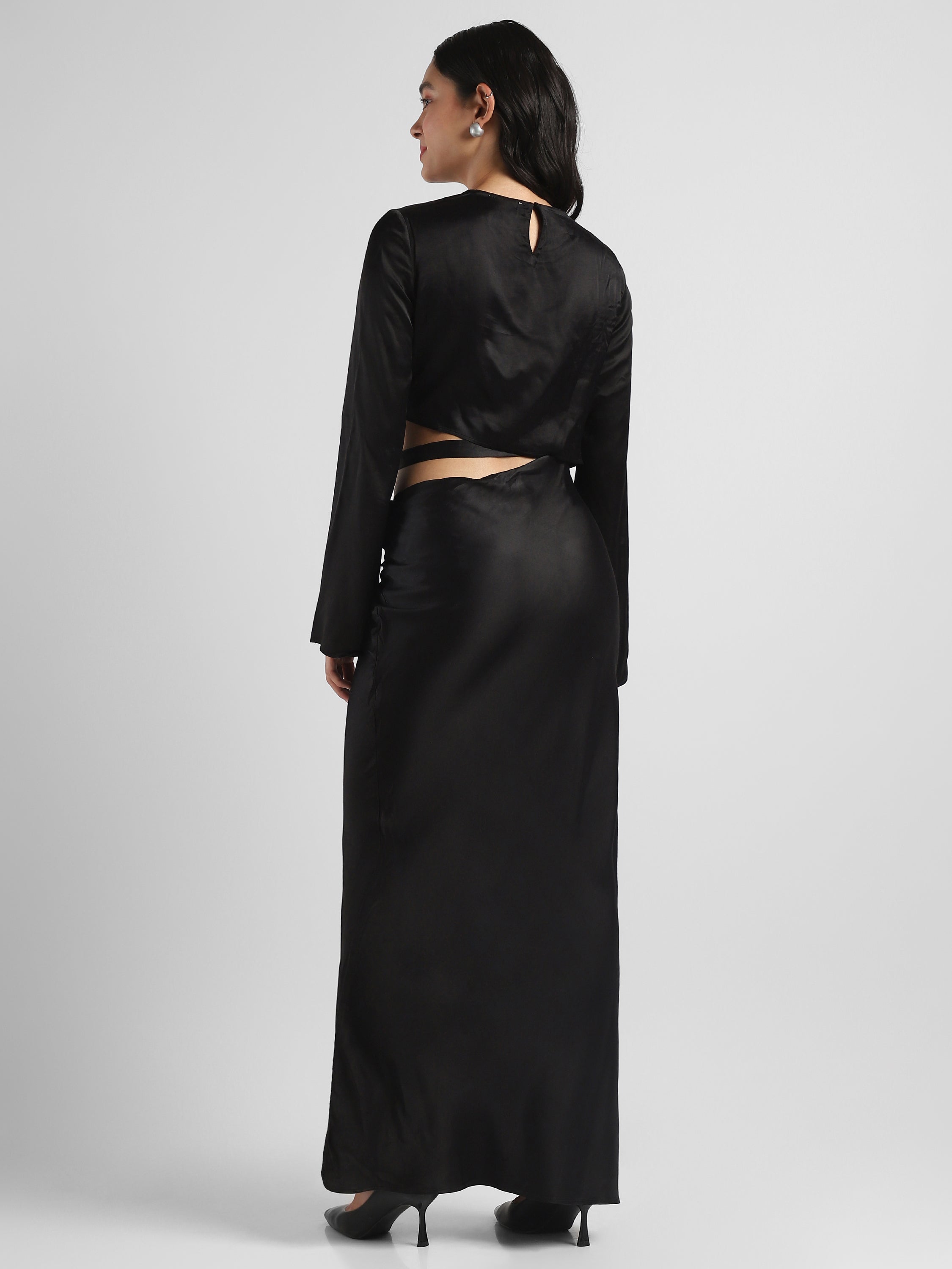 Women Black Maxi Dress with waist cut out