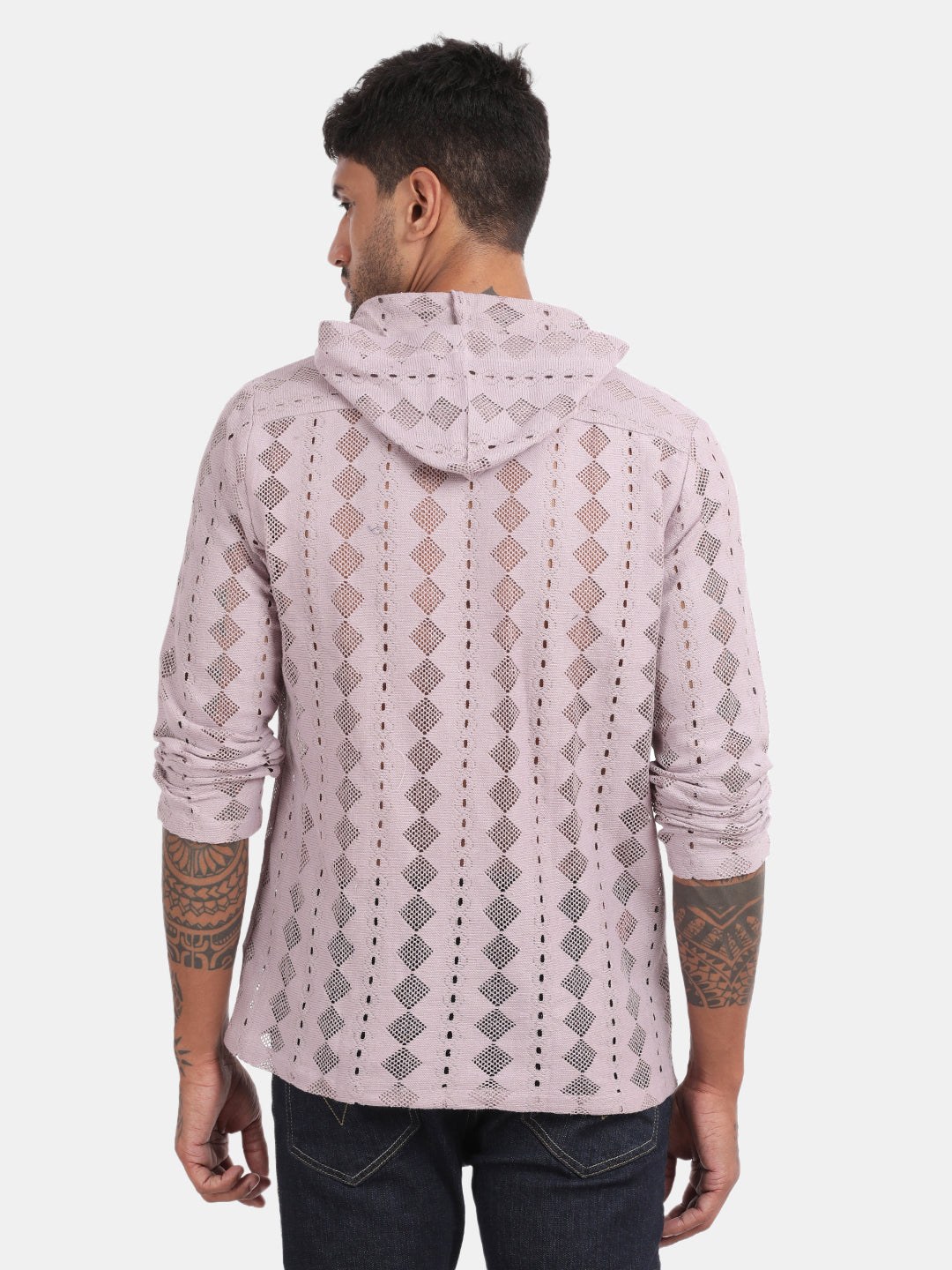 Men Pink Regular Fit Spread Collar Full Sleeve Hoodie
