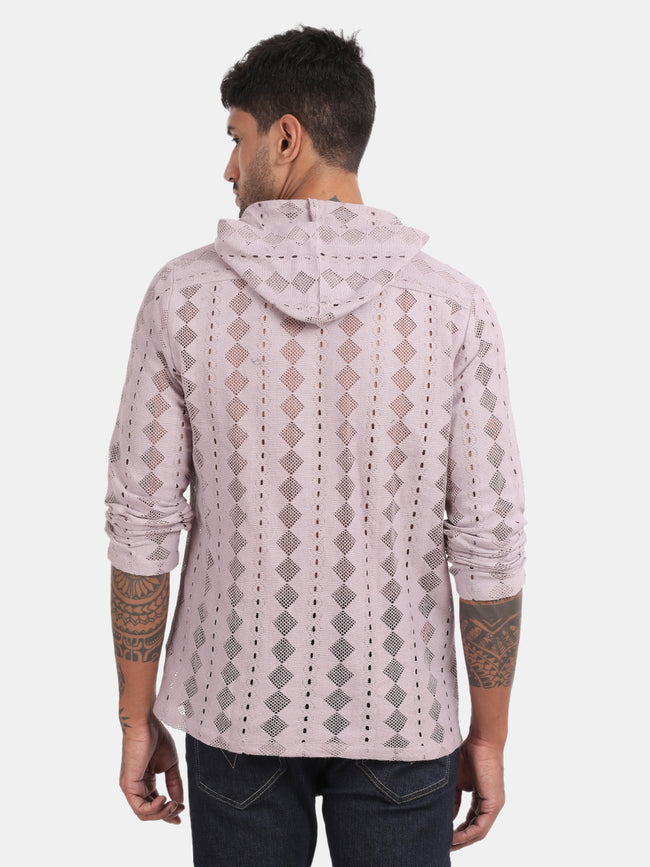 Men Pink Regular Fit Spread Collar Full Sleeve Hoodie