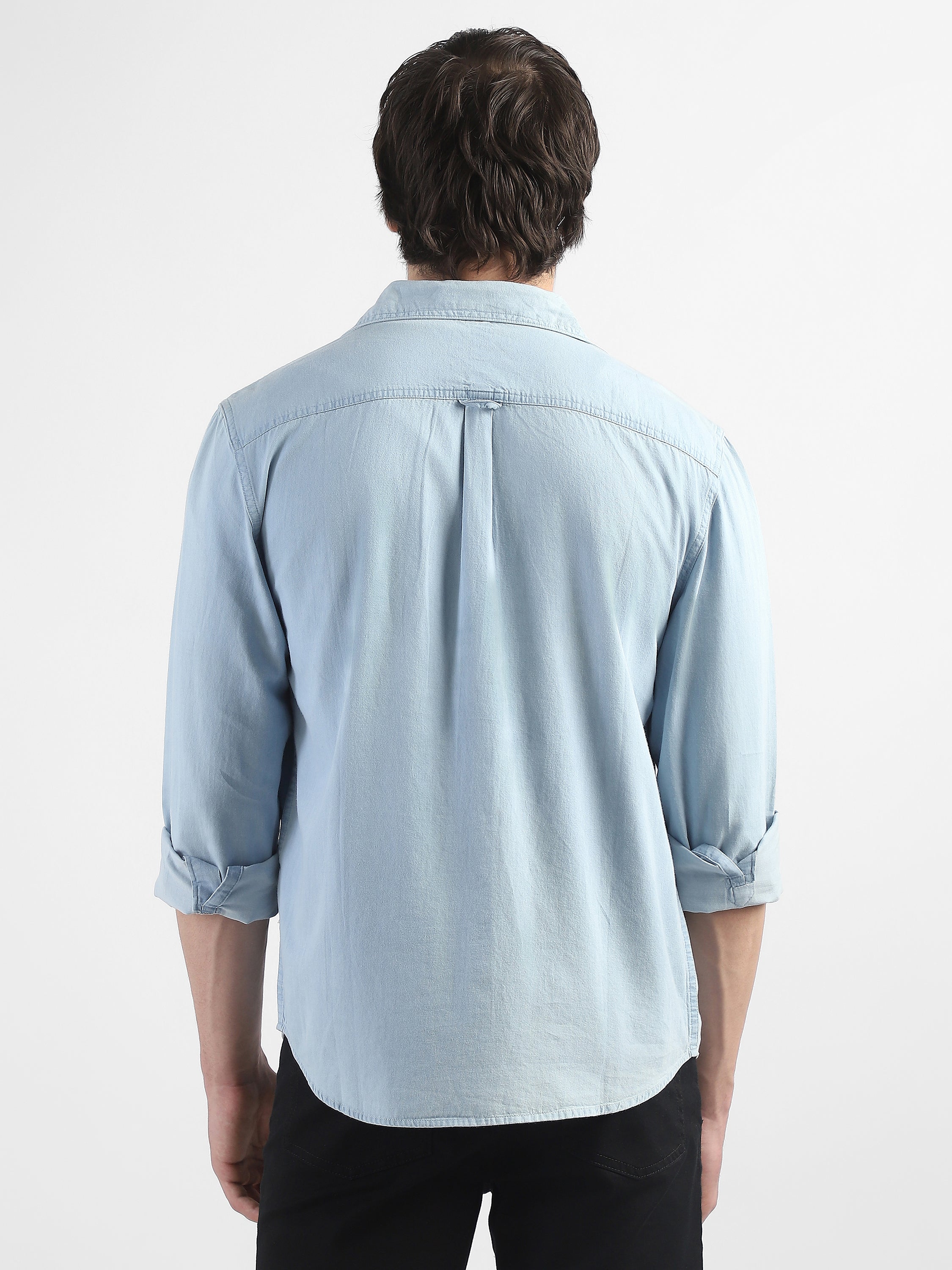 Men Light Blue Denim Casual Shirt