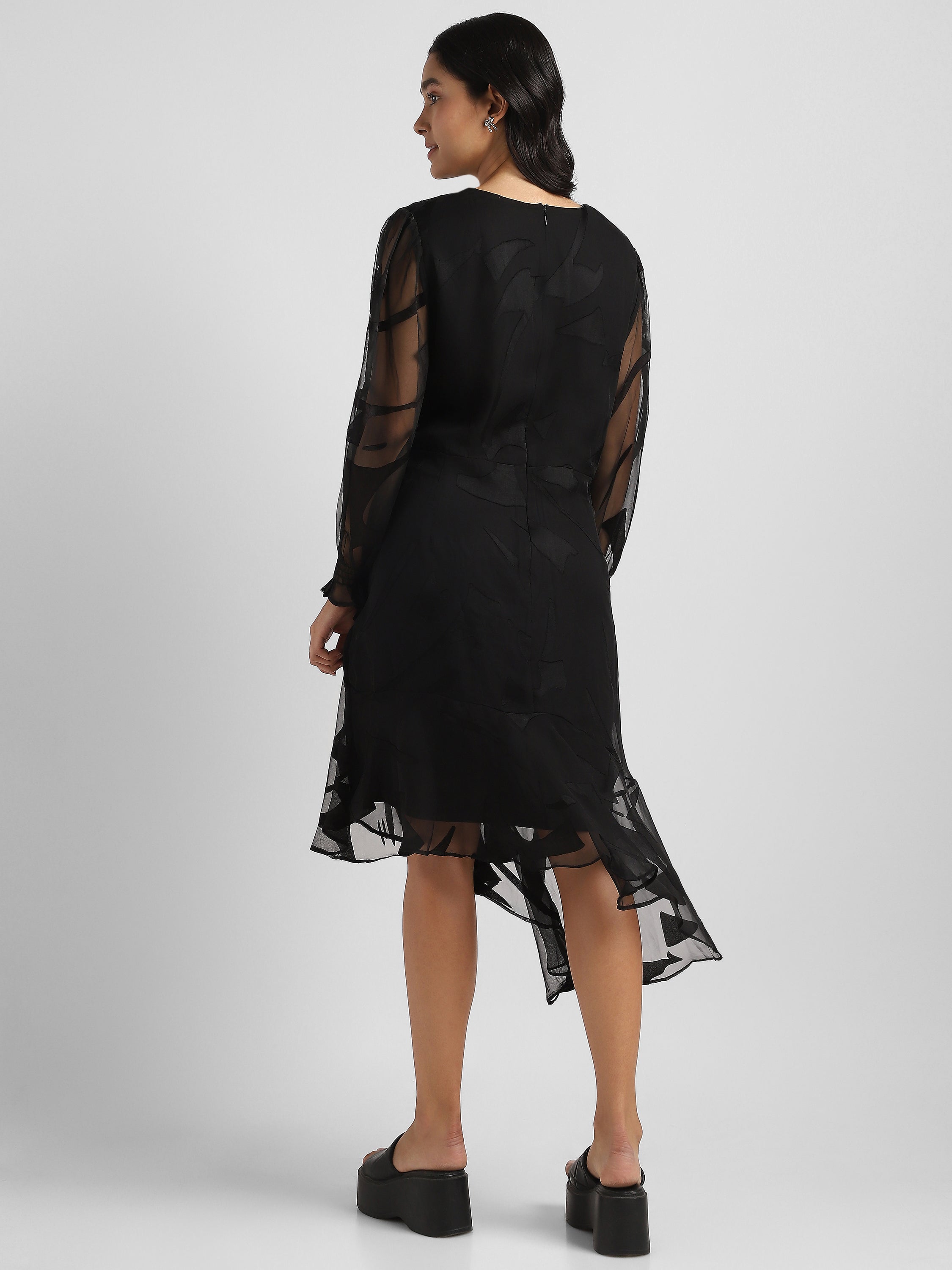 Women Black High Low hem party dress