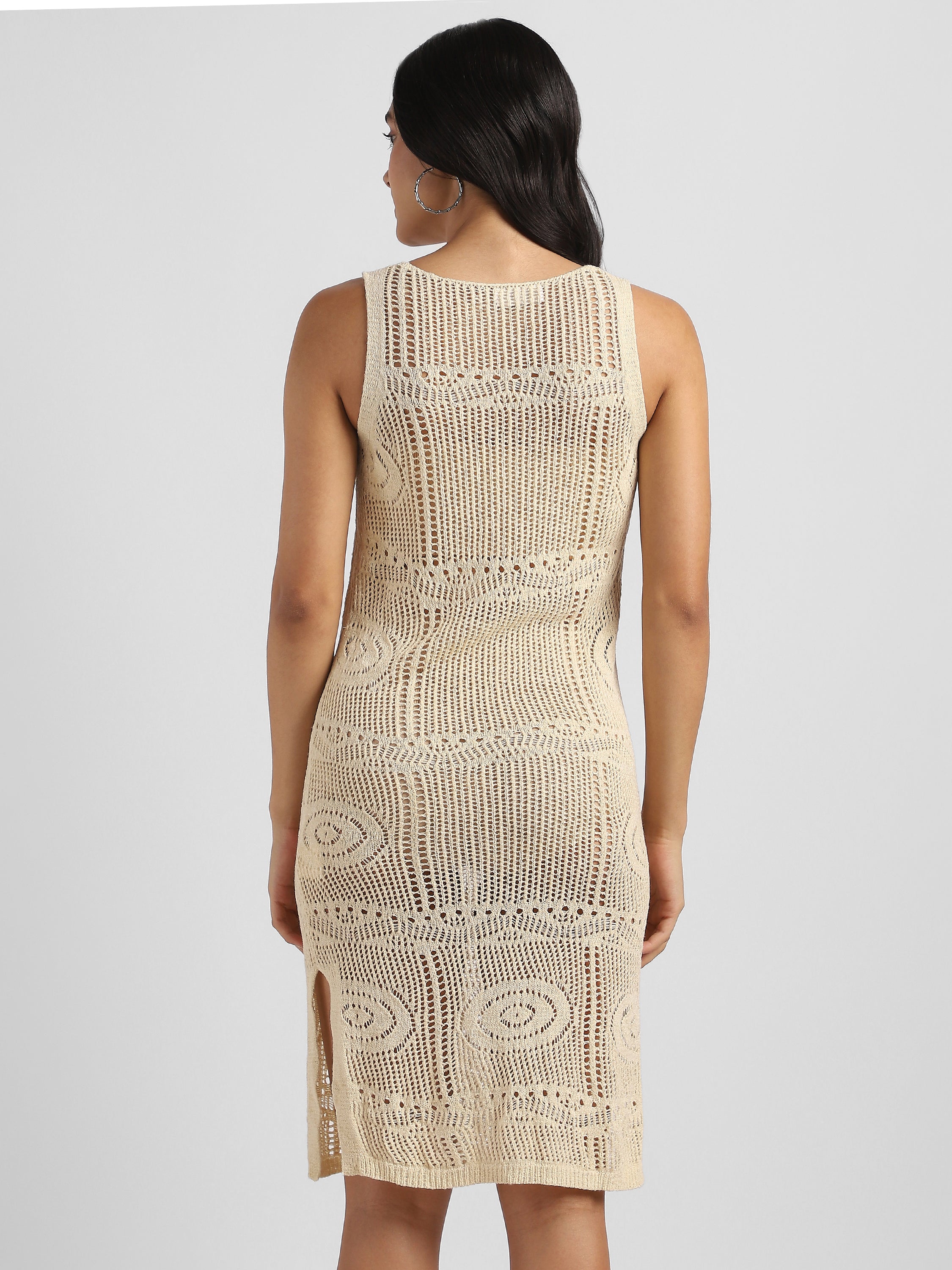 Women Beige Crochet Bodycon Dress