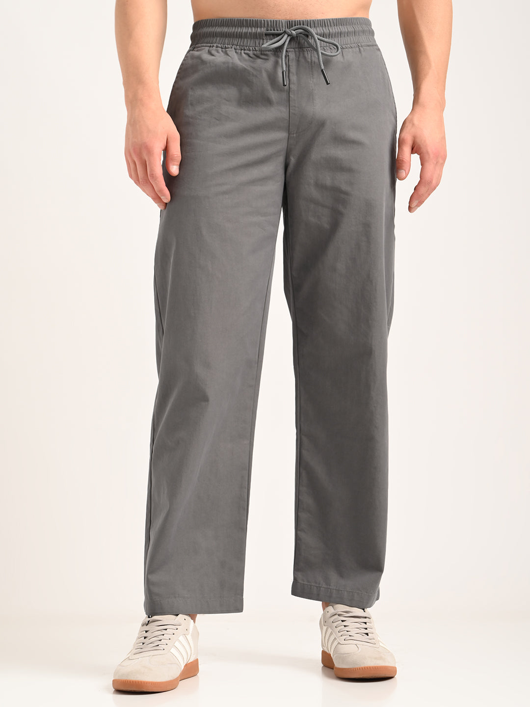 Men Cotton Pajama-Style Trousers with Drawcord