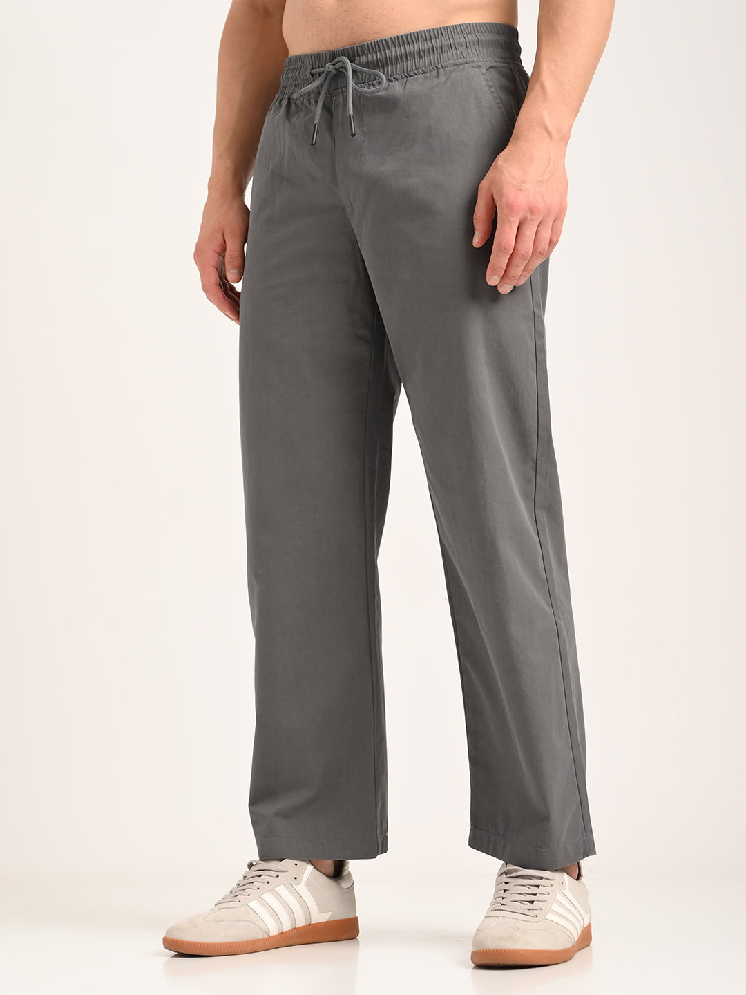 Men Cotton Pajama-Style Trousers with Drawcord