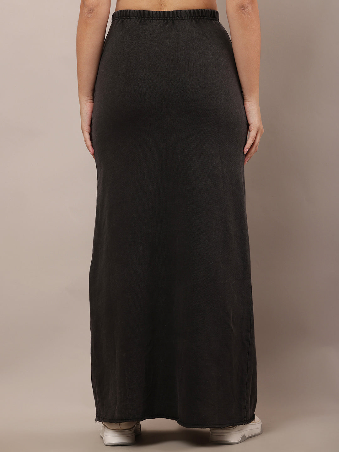 Women Dark Grey Elastic Waist A-Line Maxi Skirt