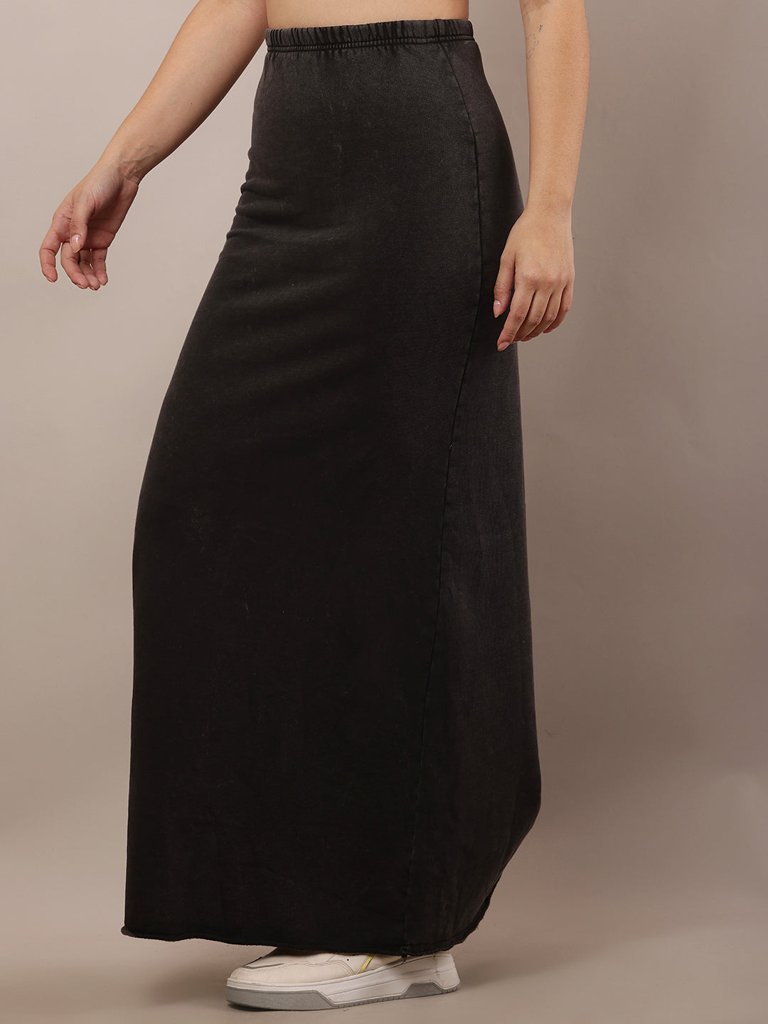 Women Dark Grey Elastic Waist A-Line Maxi Skirt